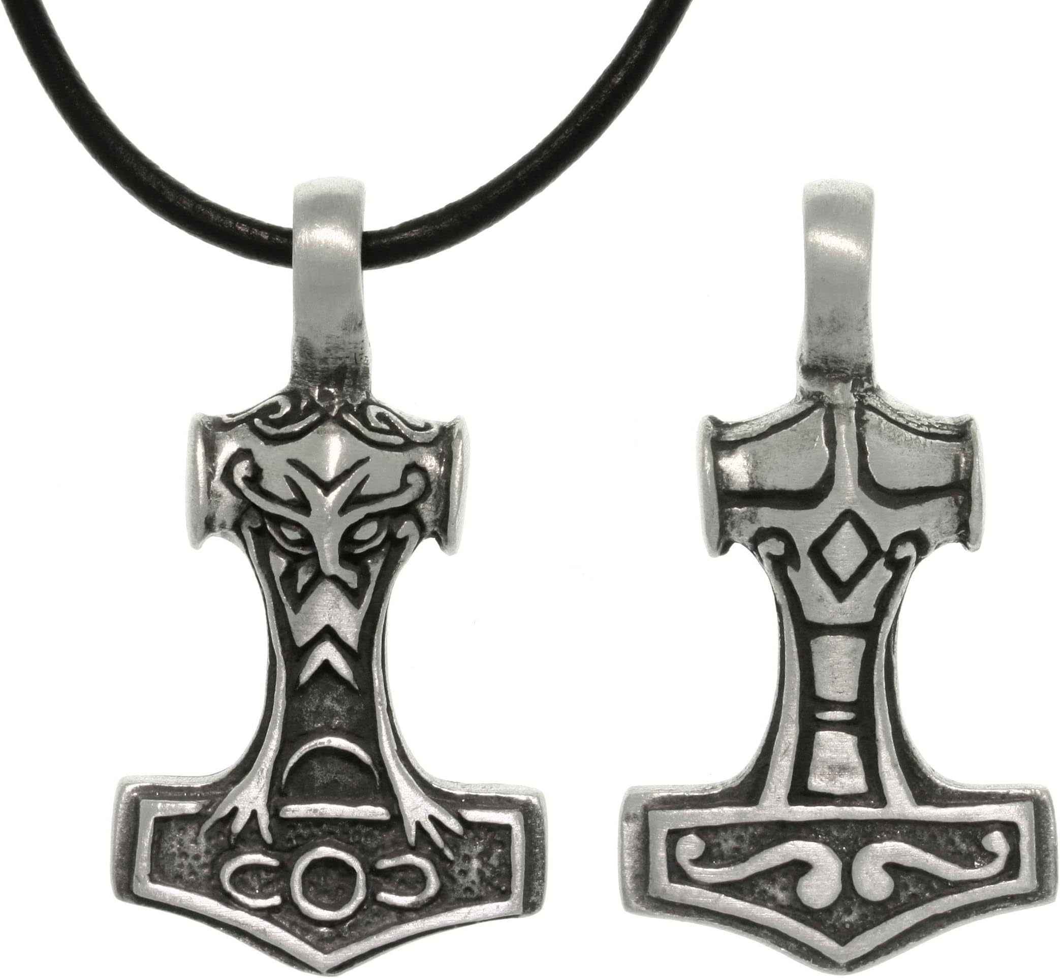 Jewelry Trends Pewter Two Sided Thor's Hammer Pendant with 18 Inch Black Leather Necklace