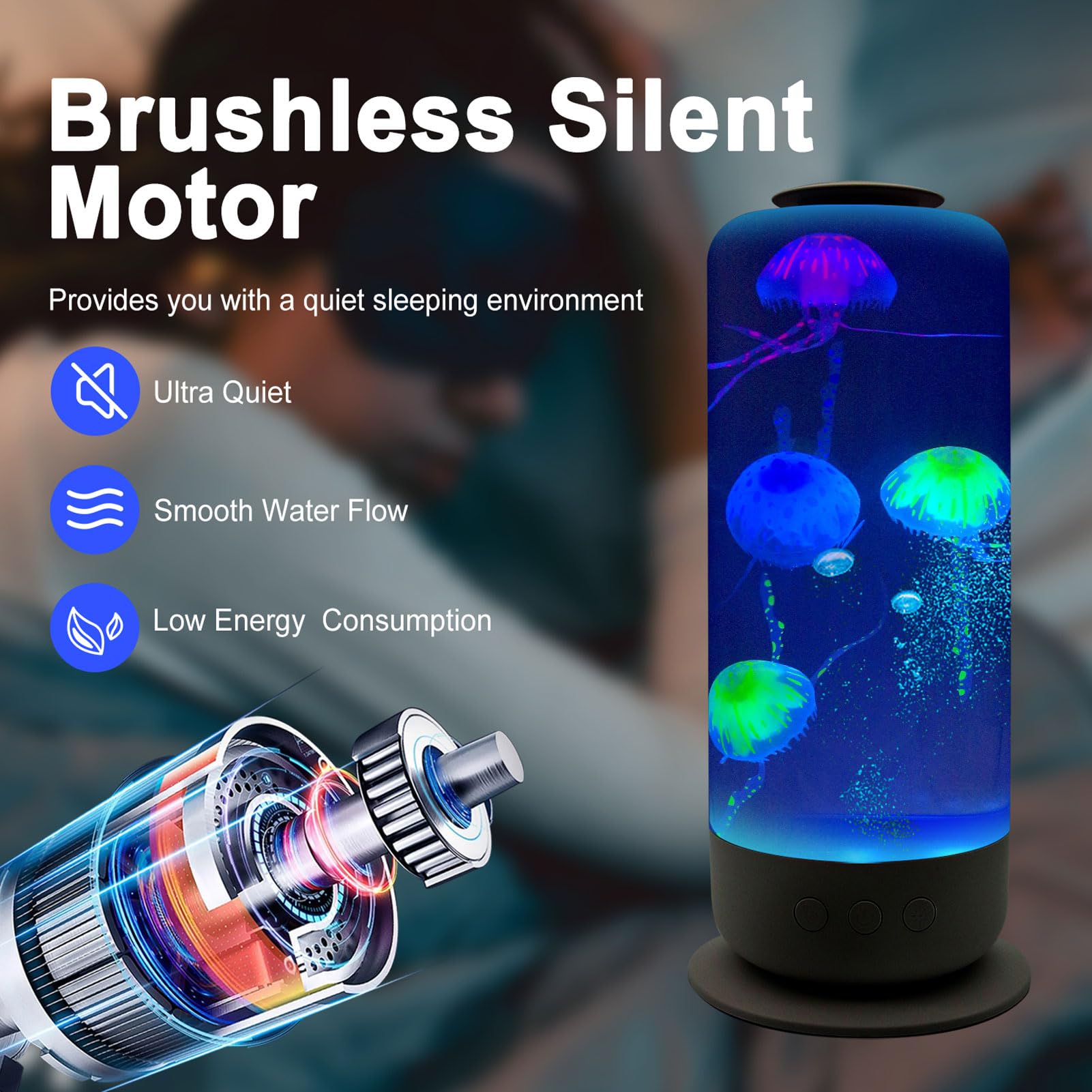 Sxhlseller Lampa Meduzów, 7 Kolorowych LED Fantasy Mood Light z 3 Prędkościami Przepływu Wody, poprawić Swój Nastrój, Cicha Lekka Lampa Akwarium do Dekoracji Domu, Mężczyźni, Kobiety i (BLACK)