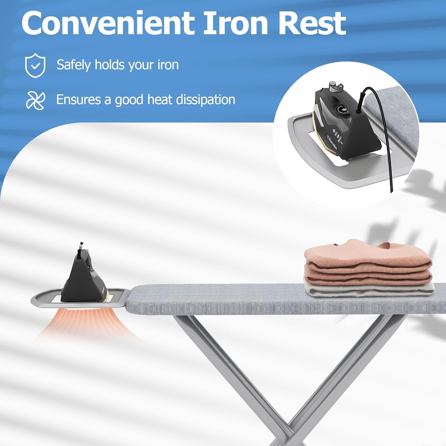 Giantex Full Size Ironing Board with Iron Rest, 57" x 15" Carbon Steel Table with 7-Level Height & Heat Resistant Cover, Foldable 4-Layer Iron Board for Home, Dorm & Laundry Room (Gray)