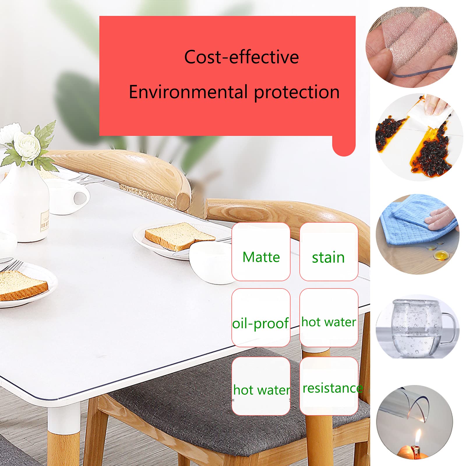 Mate Externo Transparente Interno Mantel Transparente de PVC Mantel Protector Mesa Cristal Protector de Mesa 1 mm de Grueso Fácil de Limpiar Esquinas Redondeadas Lisa (120x220cm/47x87inch)