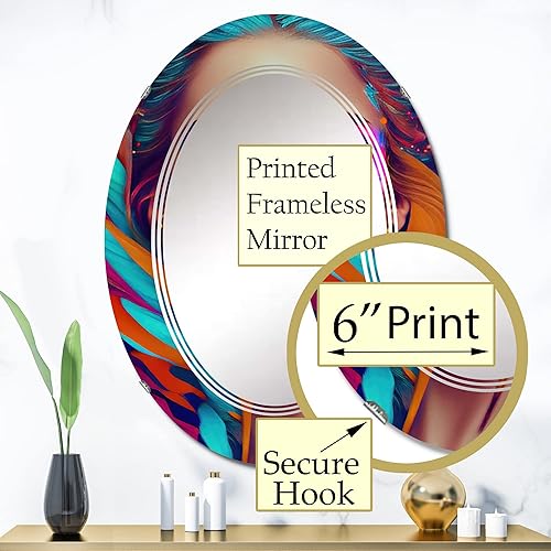 Miniatura 3 de Dynamic Feather Woman Portrait II- Vanity Mirror, Bathroom Mirrors, Wall Mirrors for Living Room, Bedroom - Oval Mirror - Large 20'x30', 24'x36'