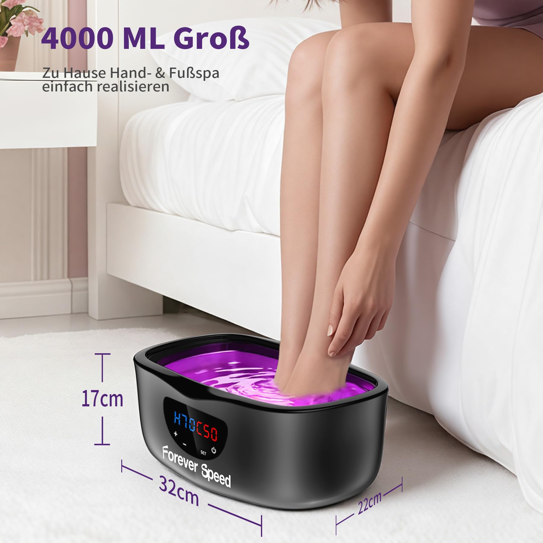 Forever Speed 4L Paraffinbad für Hände und Füße Arthrose, Paraffinbad Wärmer mit Manueller/Auto-Modus Paraffinbad Hände Füße Set mit 1350g Paraffinwachs und Handschuh, 230W