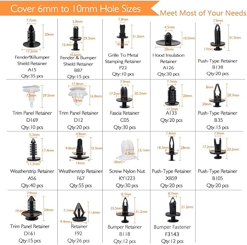 Miniatura 2 de EZYKOO Juego de 465 clips de retención de automóvil y sujetadores de plástico 19 tamaños más populares juego de remaches de pasador automático -
