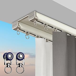 Double Row Ceiling Curtain Track - Ceiling Mounted Curtain Double Rails for Drapes, Room Dividers - Buy now