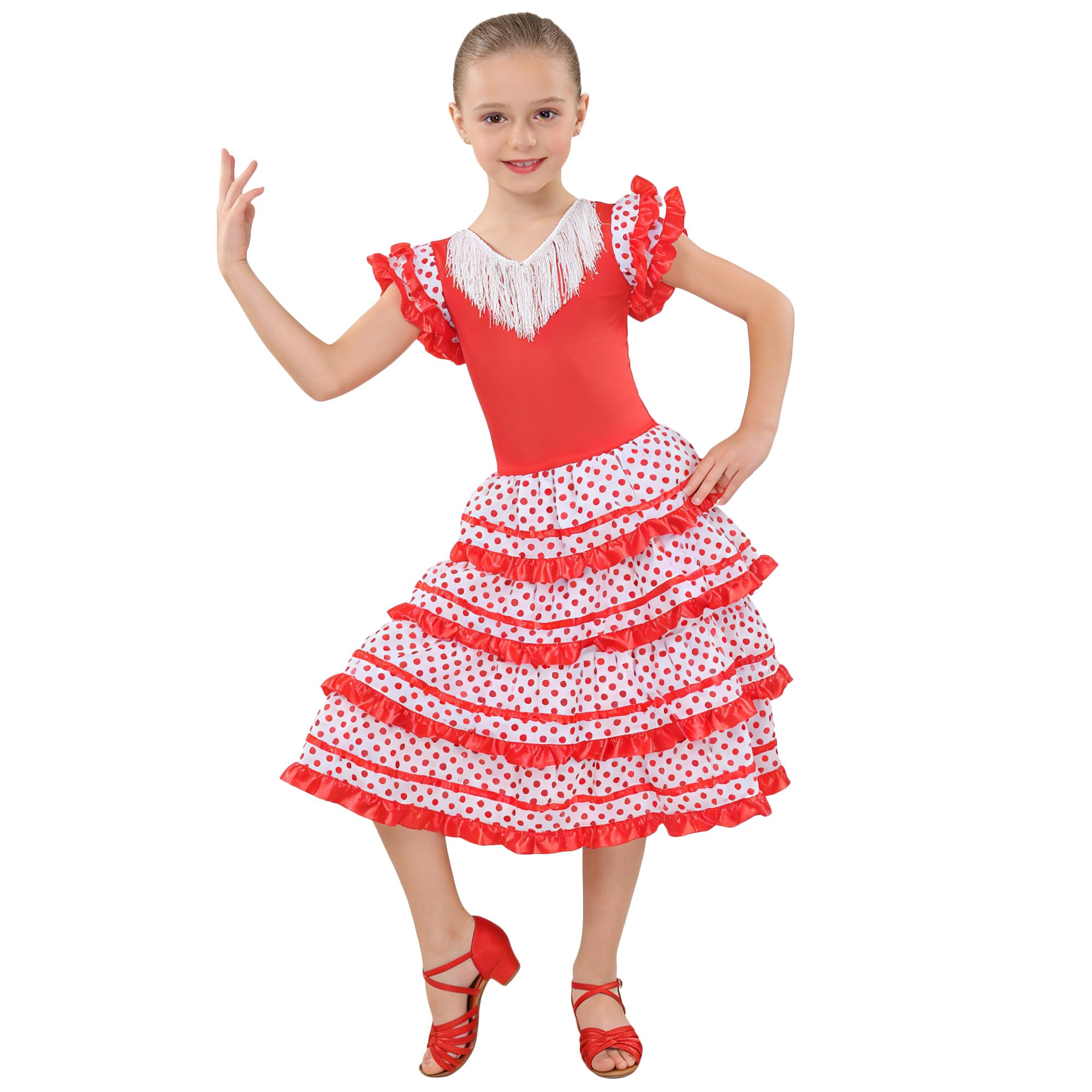 Wildarms Disfraz de Sevillana Niña - Vestido Flamenca Infantil con Volantes y Lunares - Traje Tradicional Andaluz para Feria, Carnaval y Baile — view 2