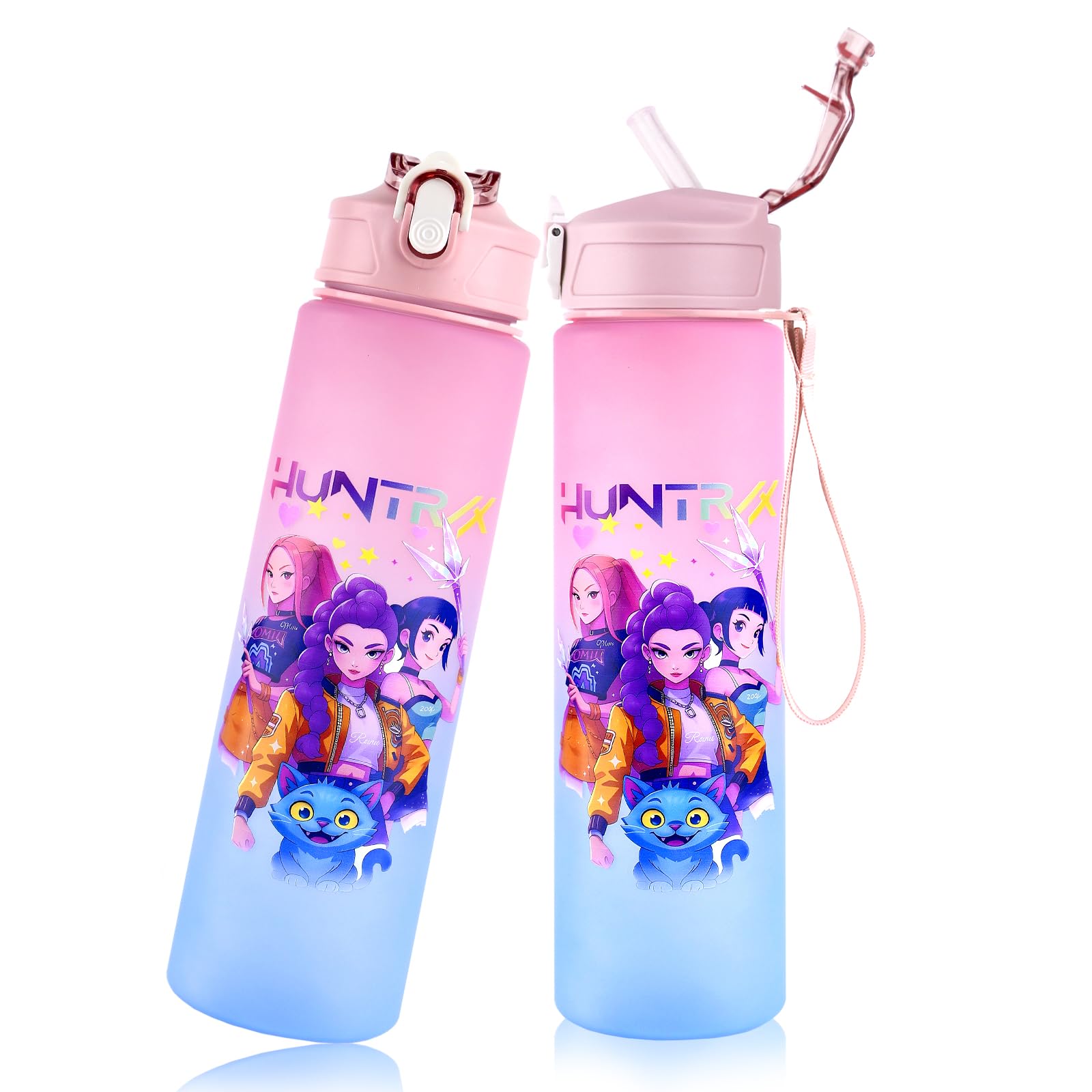 Sinmaklin Straw Water Bottle, Leakproof Drinking Bottle for Kids, 700ml/24oz, Portable for School Outdoor Travel