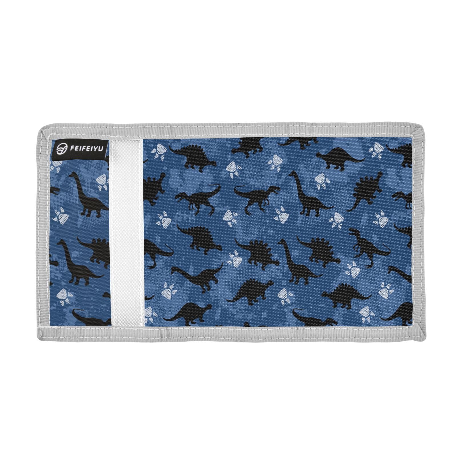 JHKKU Dinosaur Kids Wallet for Boys Girls, Teen Canvas Trifold Purse with Zipper Coin Pocket