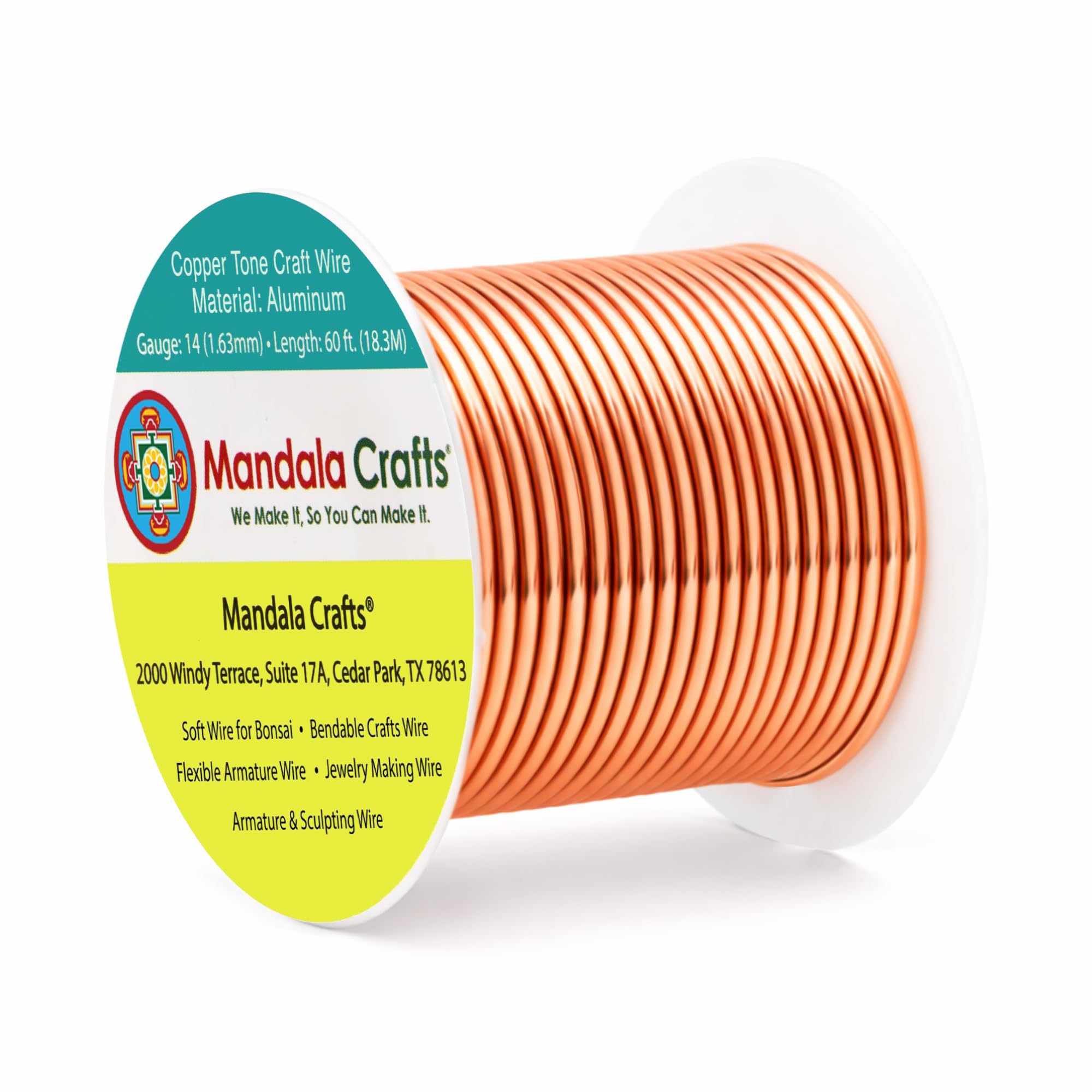 Mandala Crafts 14 Gauge Copper Tone Anodized Aluminum Craft Wire, 60 FT