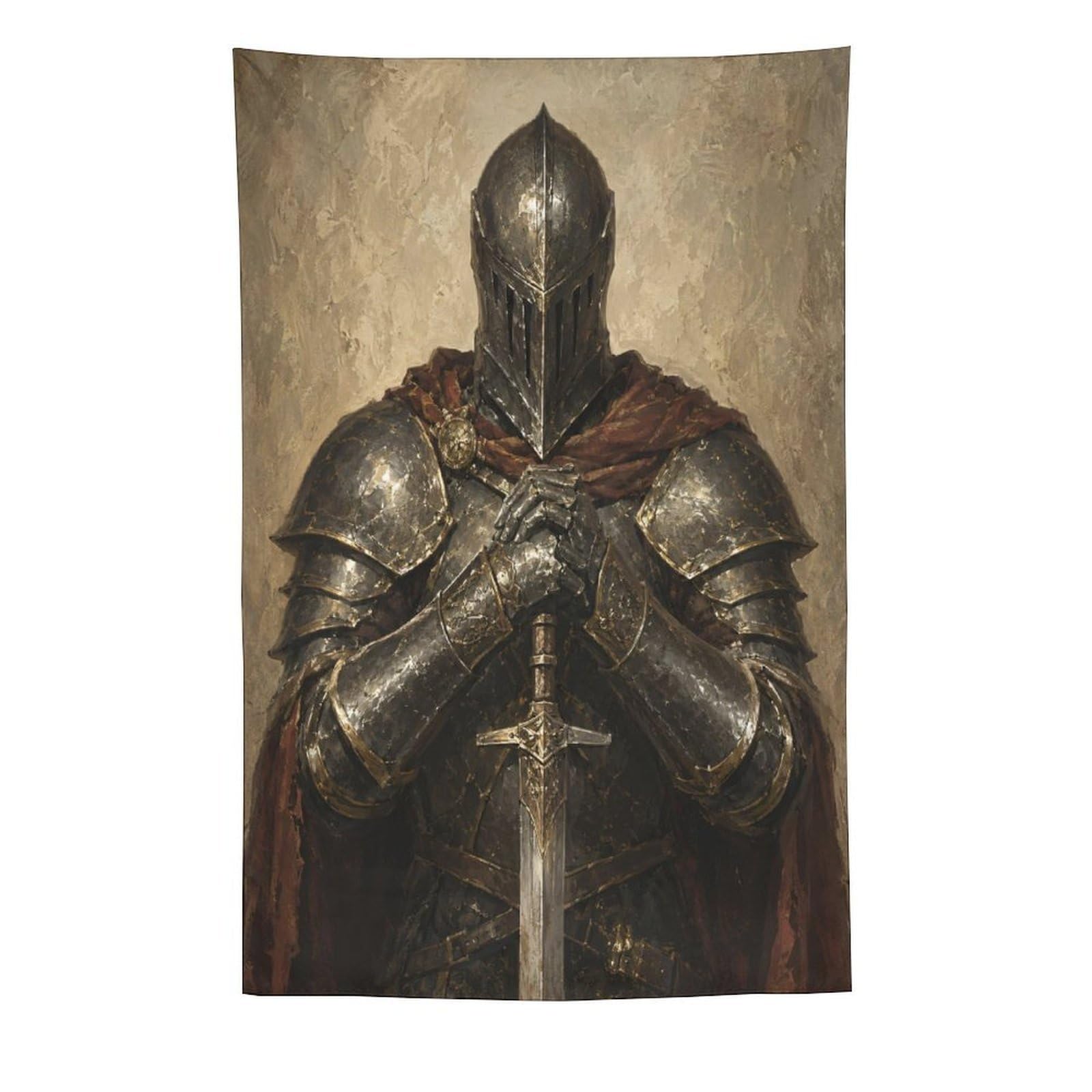 H3B8U2Y5 Medieval Knight Red Cape Wall Tapestry, Medieval Illustration