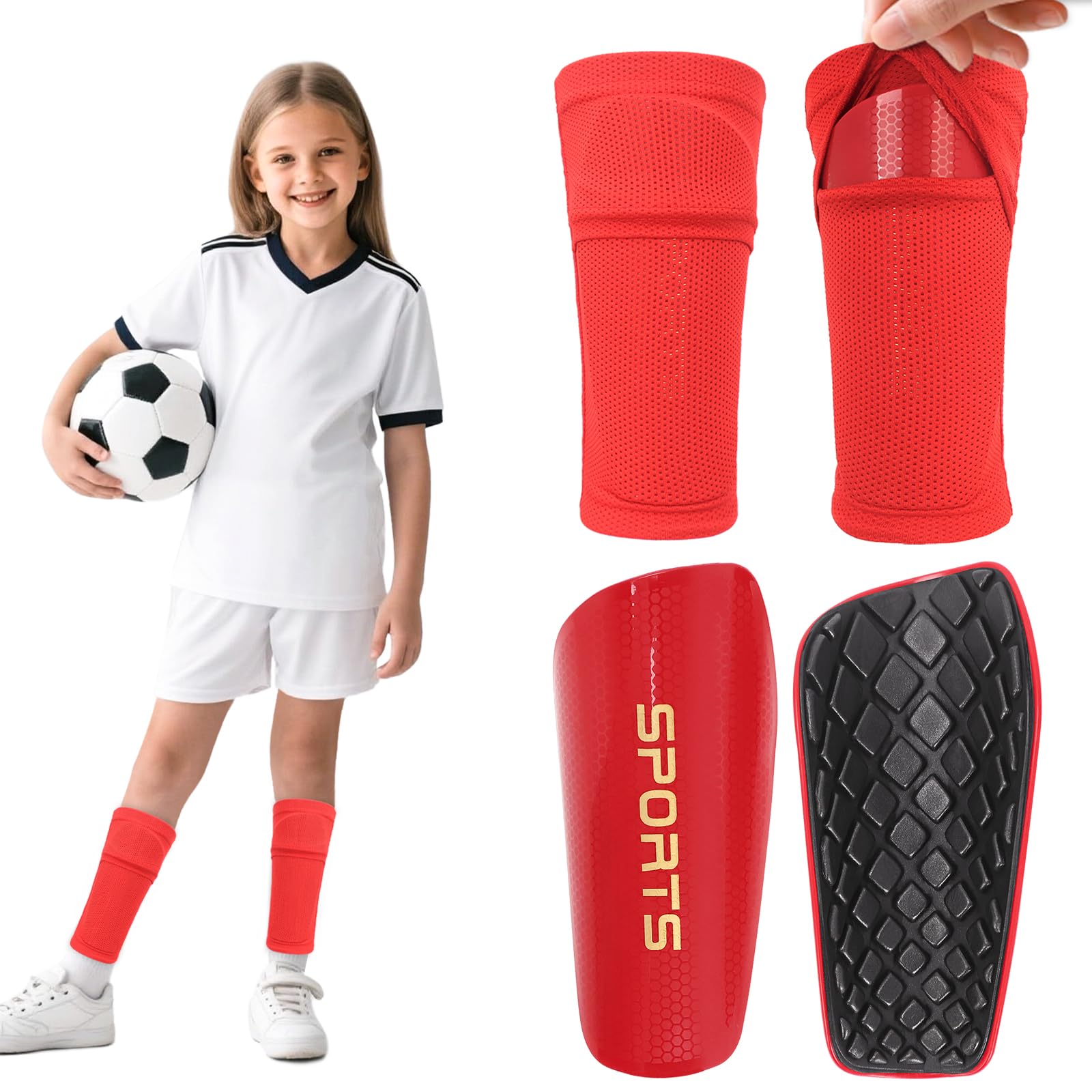 Shin Guards Soccer Kids 2025 Version High-Density Foam Soccer Shin Guard with Sleeves Shin Protective Pads for Kids Daily Practice School Competitions Outdoor Play