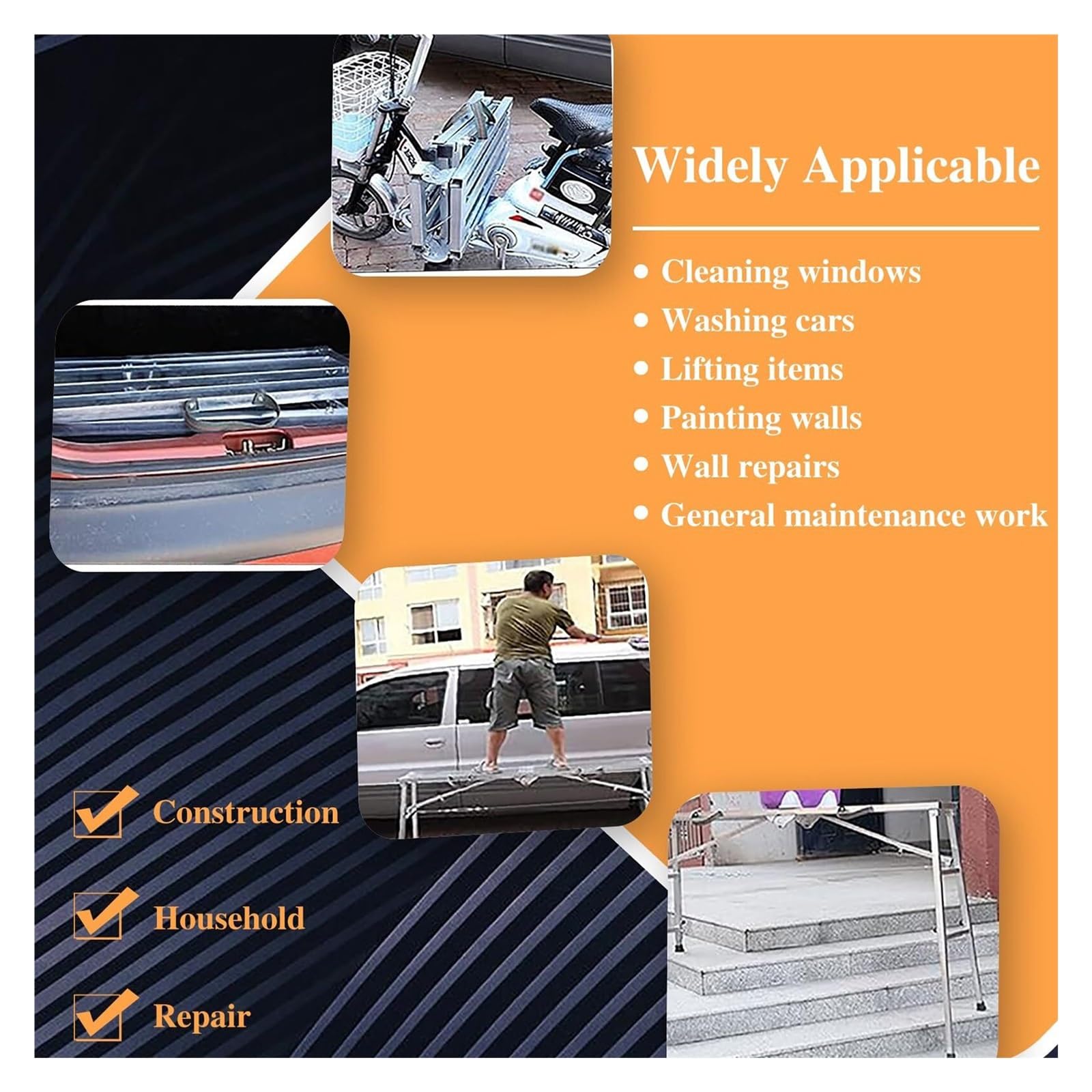 Plataforma con trampilla, Andamios para Cortar setos, Soportes Ajustables para Patas, Plataforma de Trabajo para escaleras, Plataforma Plegable Industrial para Lavado de vehículos.
