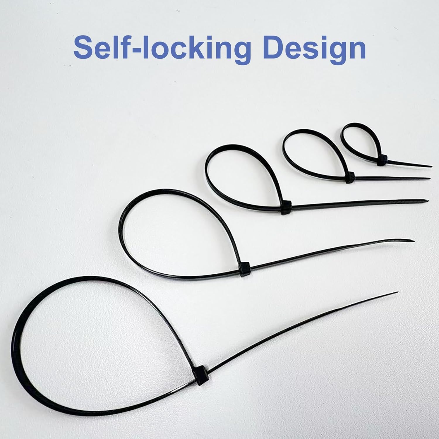 Cable Zip Ties, 250 Pack Black Assorted Sizes 12+10+8+6+4 Inch, Multi-Purpose Self-Locking Nylon Cable Ties, Small Plastic Wire Ties for Home, Office, Garden, Workshop