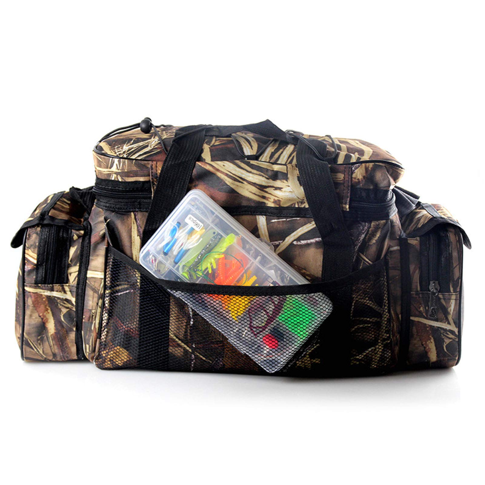 ZJchao Fishing Bag, Oxford Cloth Large Capacity Multifunctional Shoulder Bag with Adjustable Internal Space and Zipper for Fishing Lures Tackles Accessories
