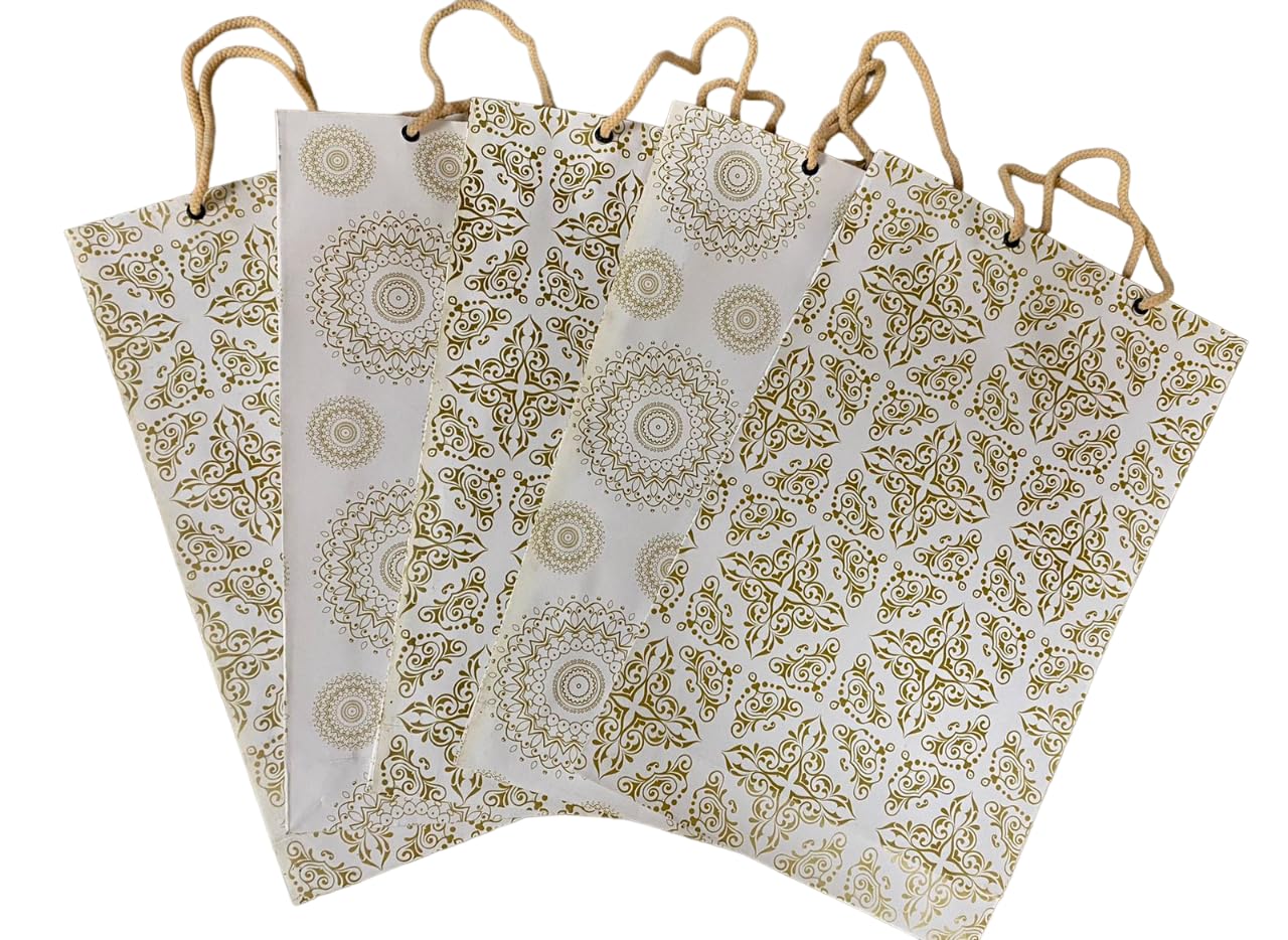 Paper Creative Art White & Gold Medium Size Papper Gift Bag For Shopping Bag, Return Gift Bag, Party Bag, Carry Bag(Pack Of 10) (B0CJ6YZP8W) Amazon Price History, Amazon Price Tracker