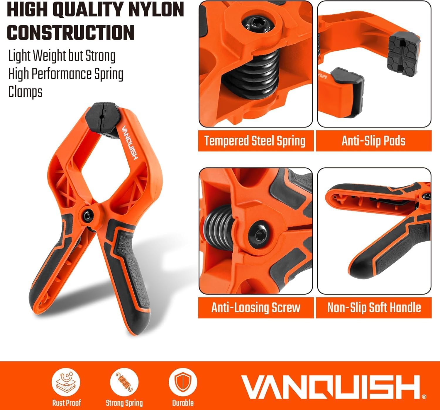 VANQUISH 4 Pack 4'' Mini Bar Clamps 40 lbs and 6 Pack 1‘’ Spring Clamps Set for Woodworking, 3624-2-3636