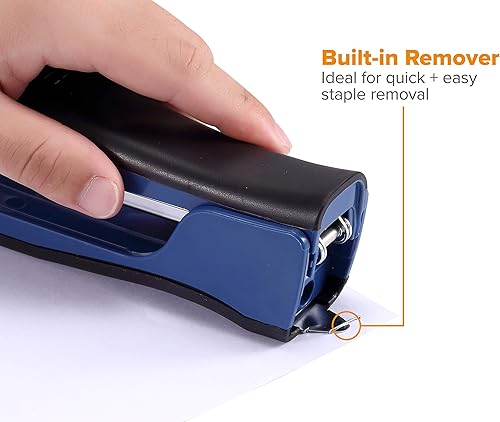 Miniatura 3 de Bostitch Office Dynamo - Engrapadora de pie con sacapuntas integrado, removedor de grapas y almacenamiento de grapas, azul marino (KT-B696-BLUE)