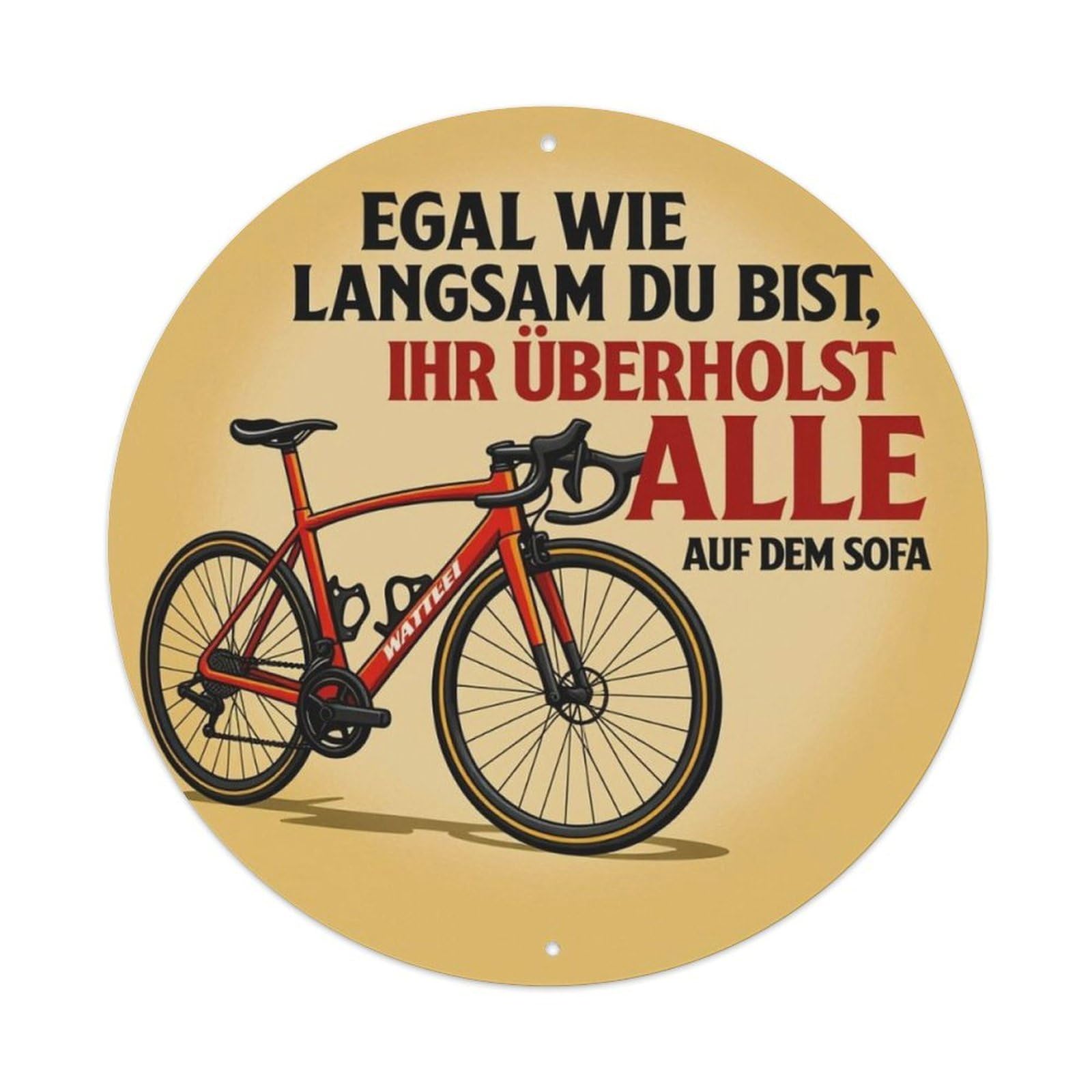 Red Road Bike German Slogan Round Sign Vintage Aluminium Metal Sign, Retro Wall Decor for Home, Bar, Garage & Farmhouse 20x20cm