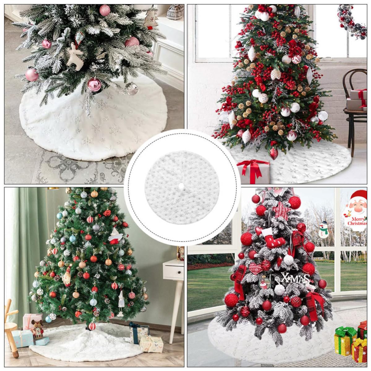 STOBAZA Weihnachtsbaum Schürze aus Plüschstoff Silber Leicht zu Tragen für Weihnachtsbäume Weihnachtsbaumrock für Restaurant und Hotel
