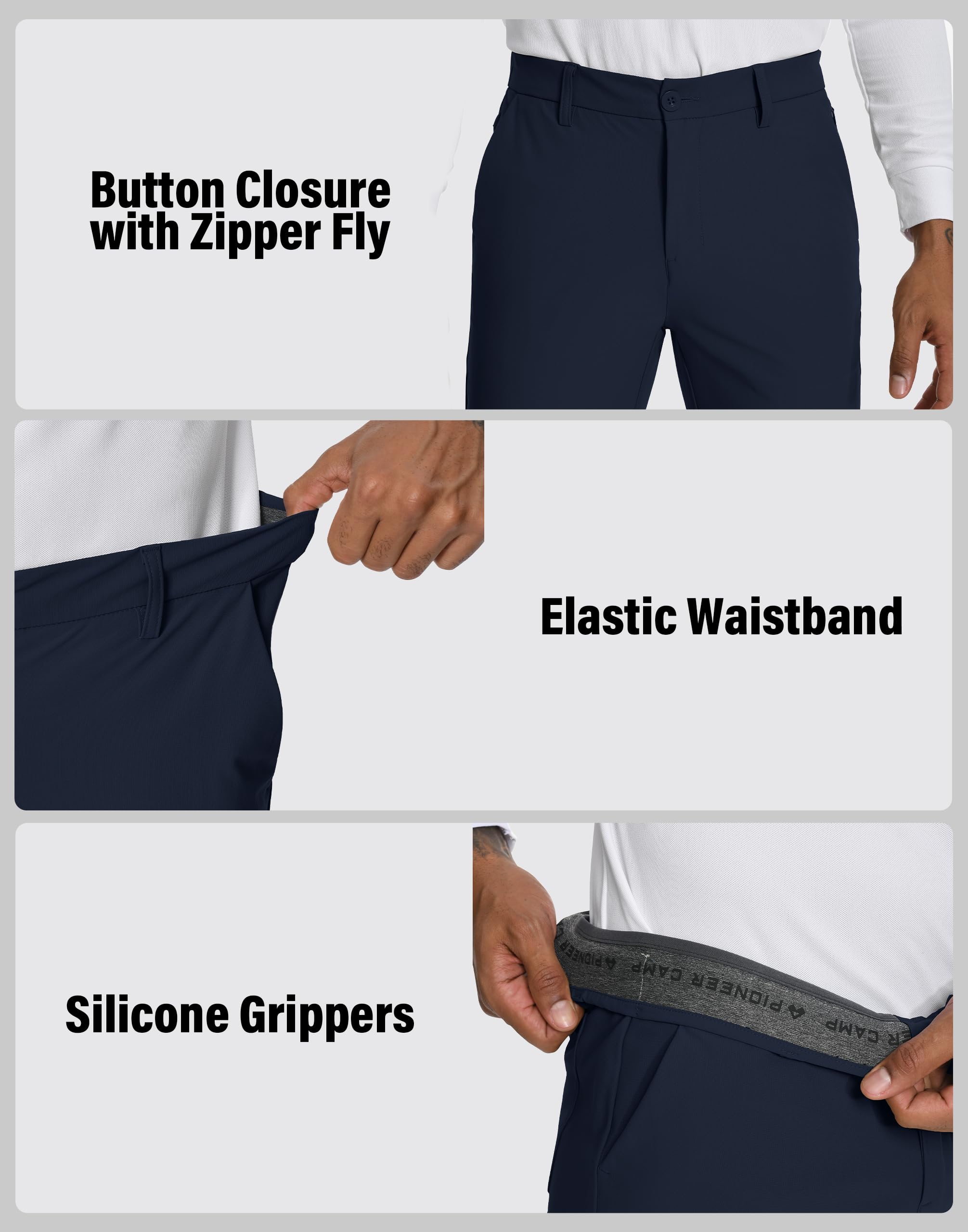 Pioneer Camp Pantalones de golf para hombre, elásticos, transpirables, largos, con cintura elástica y 3 bolsillos funcionales