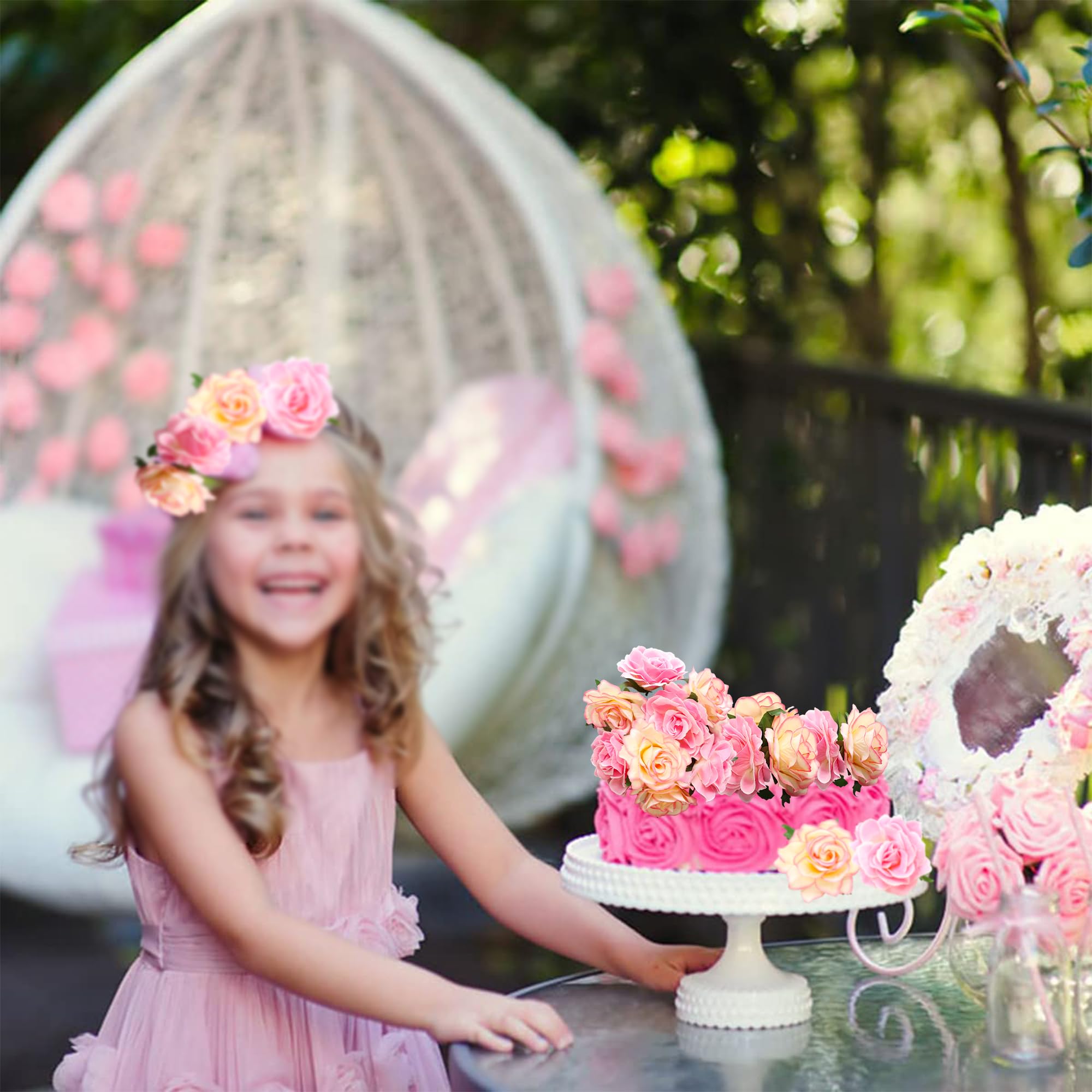 Gyufise Blumen-Kuchenaufsätze – 8 Stück, Künstliche Rosen In Weiß & Rot, Perfekt Für Boho-Partys, Geburtstage & Hochzeiten