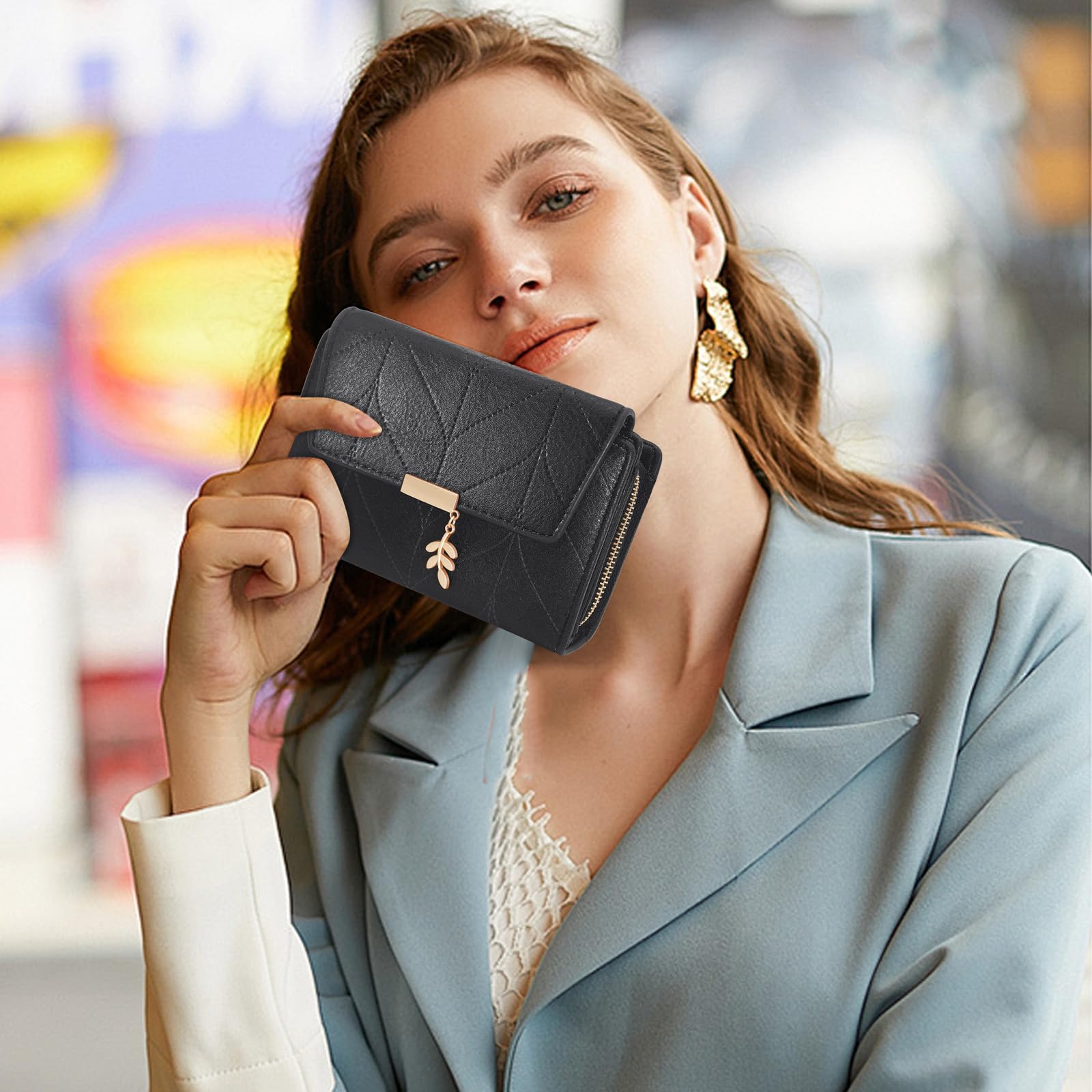 REETEE Porte Monnaie Femme en Cuir PU Rétro Petit Portefeuille Femme Blocage RFID Porte Feuille pour Femme, Portefeuilles avec 16 Emplacements Cartes et Fermeture éclair Poche à Monna (Noir)
