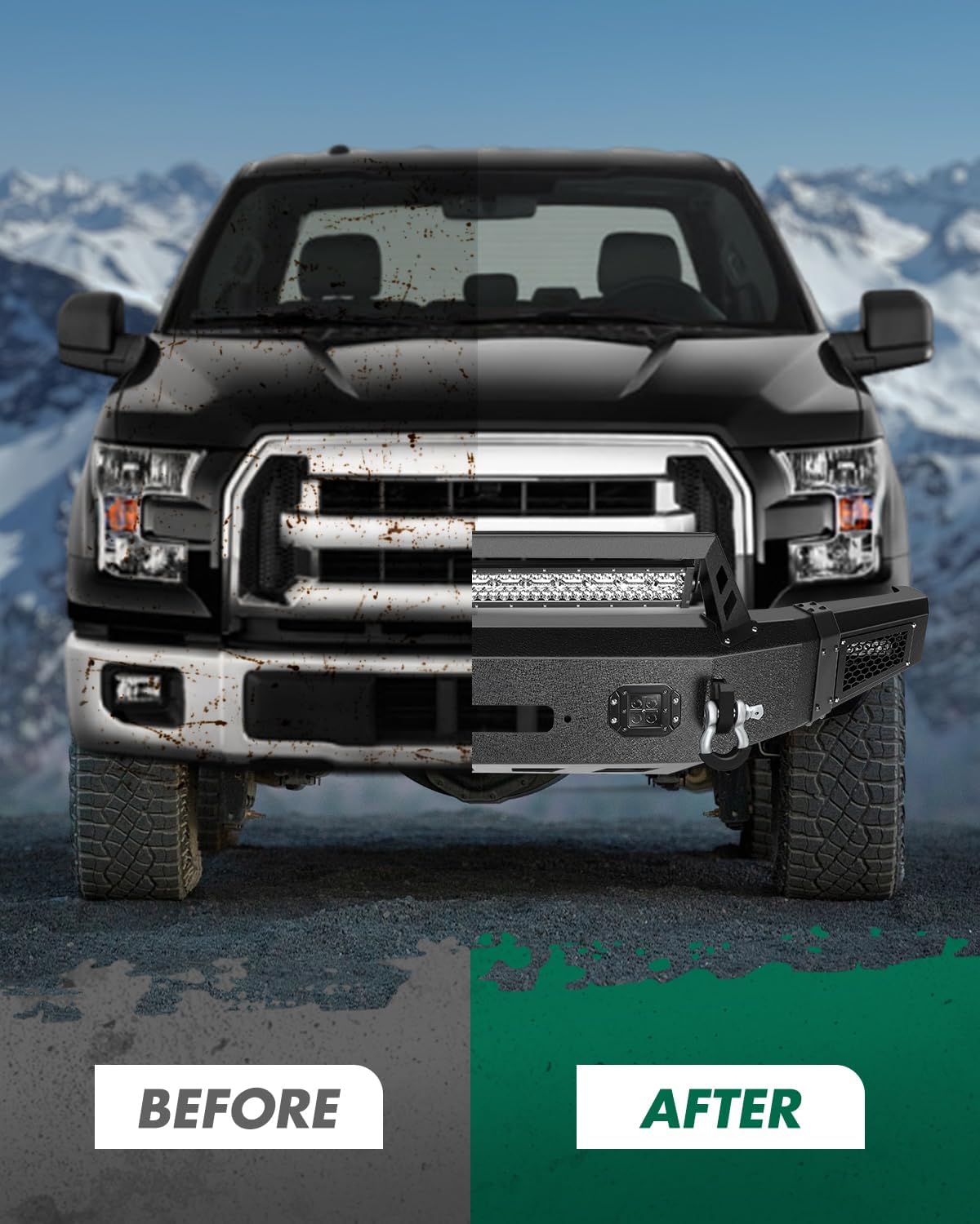 SCITOO Fit For 2015-2017 for Ford for F-150 Front Bumper With Winch Plate And LED Strip Light