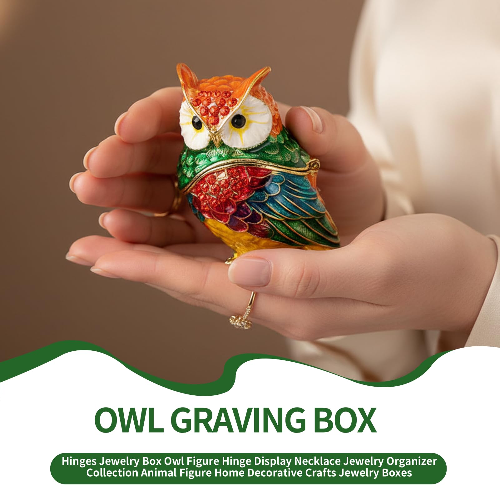 Eule Graving Box, Scharniere Schmuck Box Eule Figur Scharnier Display Halskette Schmuck Organizer Sammlung Tierfigur Home Dekorative Handwerk Schmuckschmuckboxen