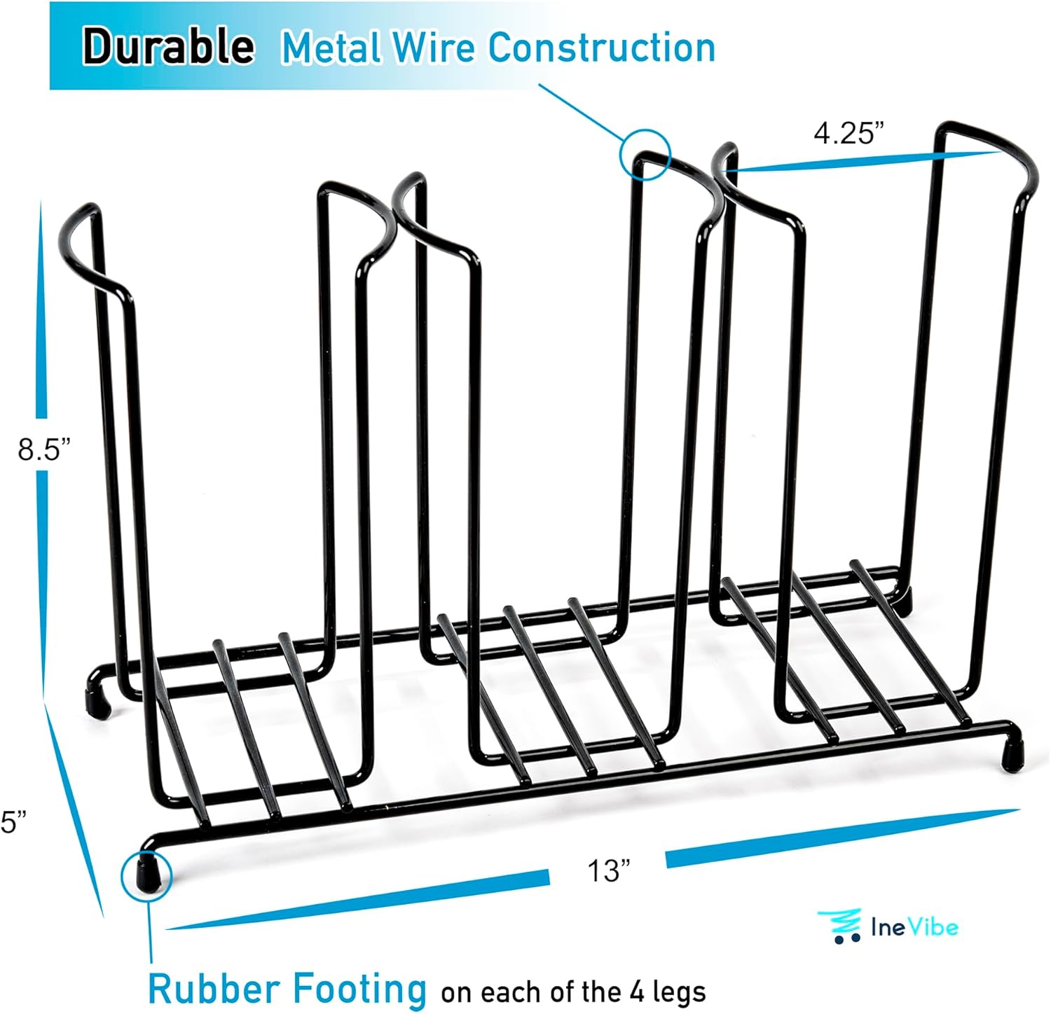 Inevibe Wire Frame Cup and Lid Organizer, 3 Compartment Metal Rack Design Storage Holder for Plastic, Coffee Beverage Cups