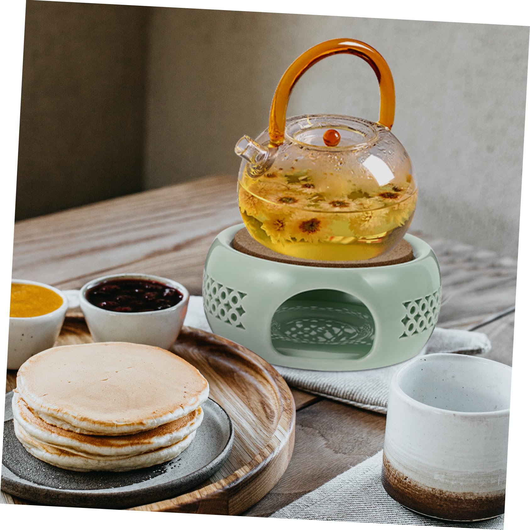 COLLBATH 1Pc Light Green Ceramic Tea Warmer Elegant Teaware Accessory for Home Office Versatile Teapot Stand Heating Tool for Tea Lovers and