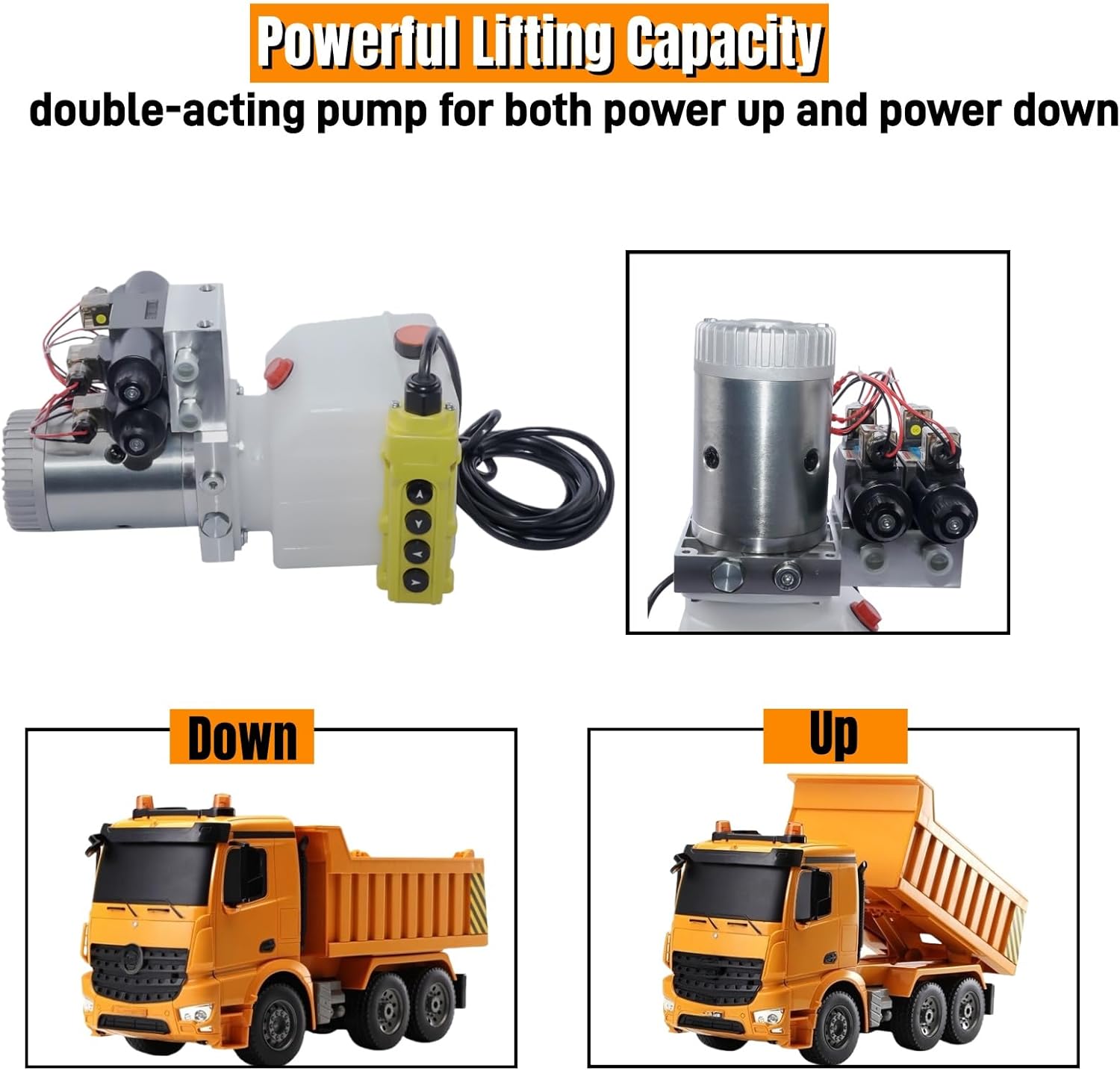 Hydraulic Pump, 4 Way Double Acting Hydraulic Power Unit, 12V DC Double Solenoid Electric Trailer Pump with 4.5 Quart Reservoir for Dump Trailer Car Lifting