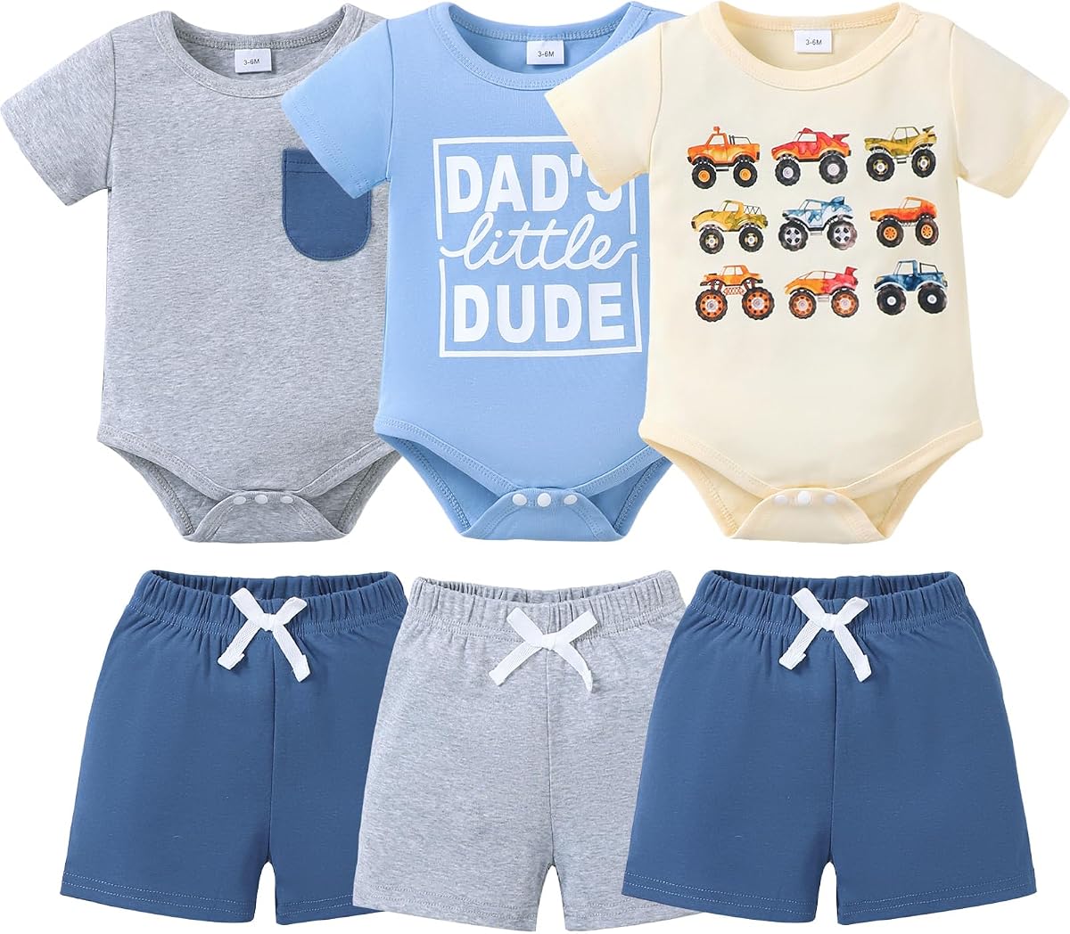 Jecson Newborn Boy Clothes Baby Boy Outfits Summer Set 6-Piece Cotton Short Sleeve Top and Shorts for 0-18M