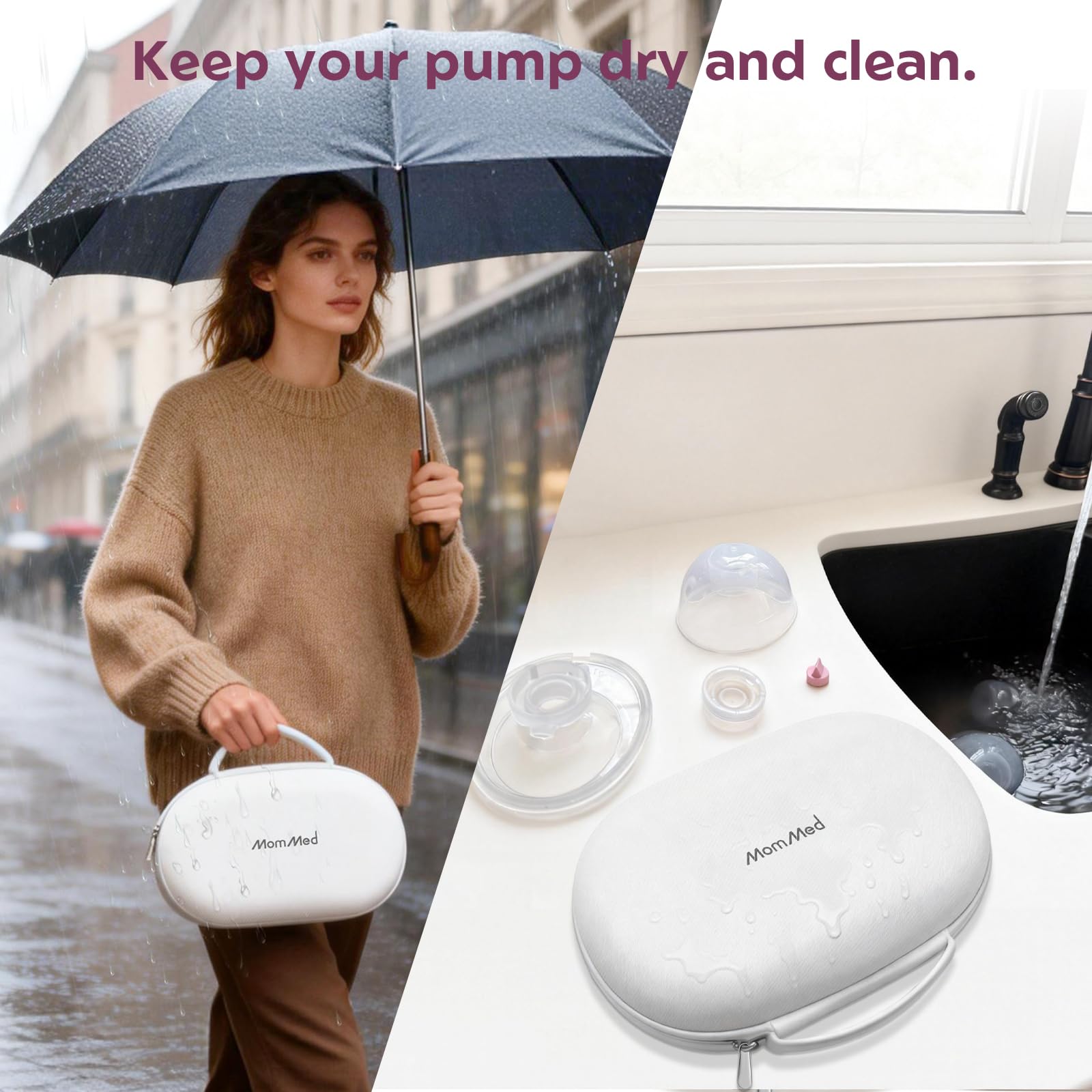 MOMMED Borsa per Tiralatte Indossabile, Custodia Rigida con Vassoio Impermeabile Rimovibile, Compatibile con Momcozy/Nuliie/Medela/Eufy/Paruu, Contiene 2 Tiralatte