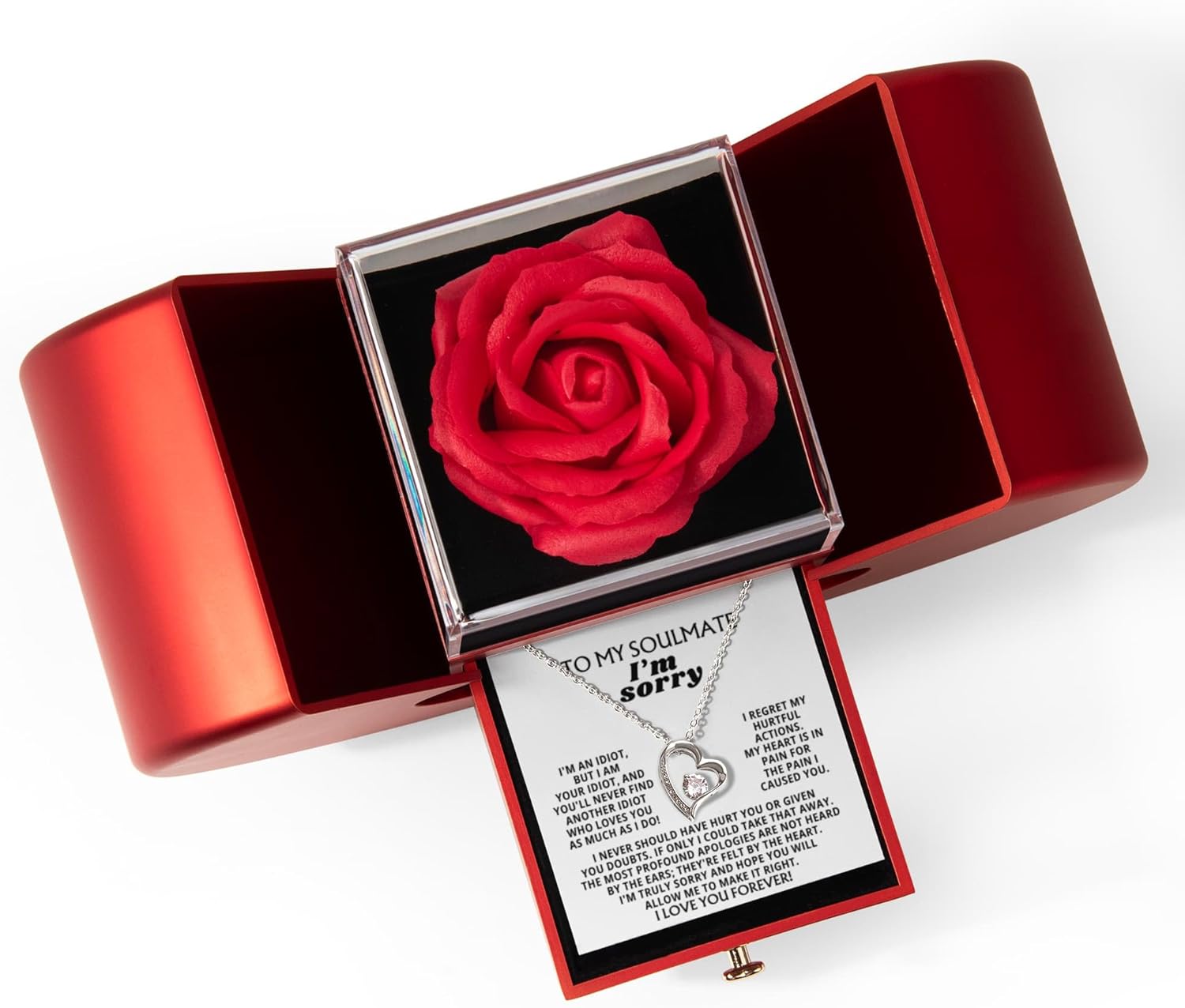 Jewelry To My Wife- Truly Sorry, Forever Love Necklace, Gift For Wife, for her,Gifts Romantic, Christmas Birthday, Valentine Day, Heart Rose Box