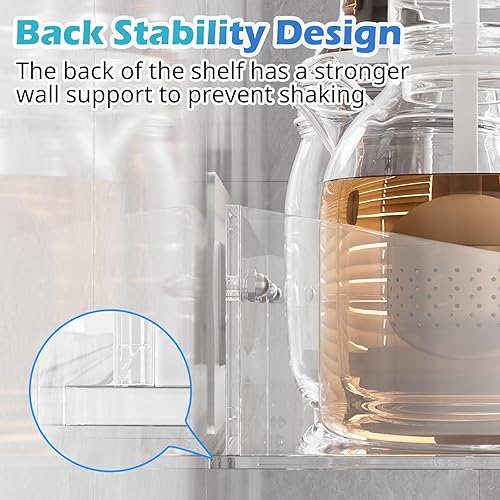 Miniatura 4 de Paquete de 2 estantes de ducha de acrílico, organizador adhesivo de ducha para baño, sin taladrarperforar, estantes flotantes para almacenamiento de