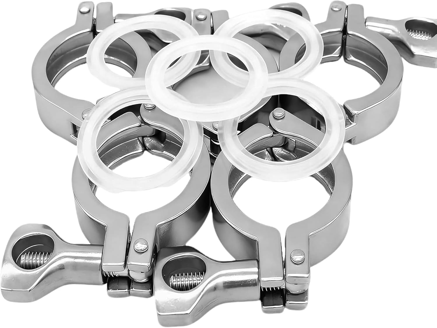 QiiMii Single Pin Heavy Duty 5 Pack Tri Clamps with Wing Nut Ferrule TC 1.5 Inch Stainless Steel 304 Sanitary Fittings with Silicone Gasket