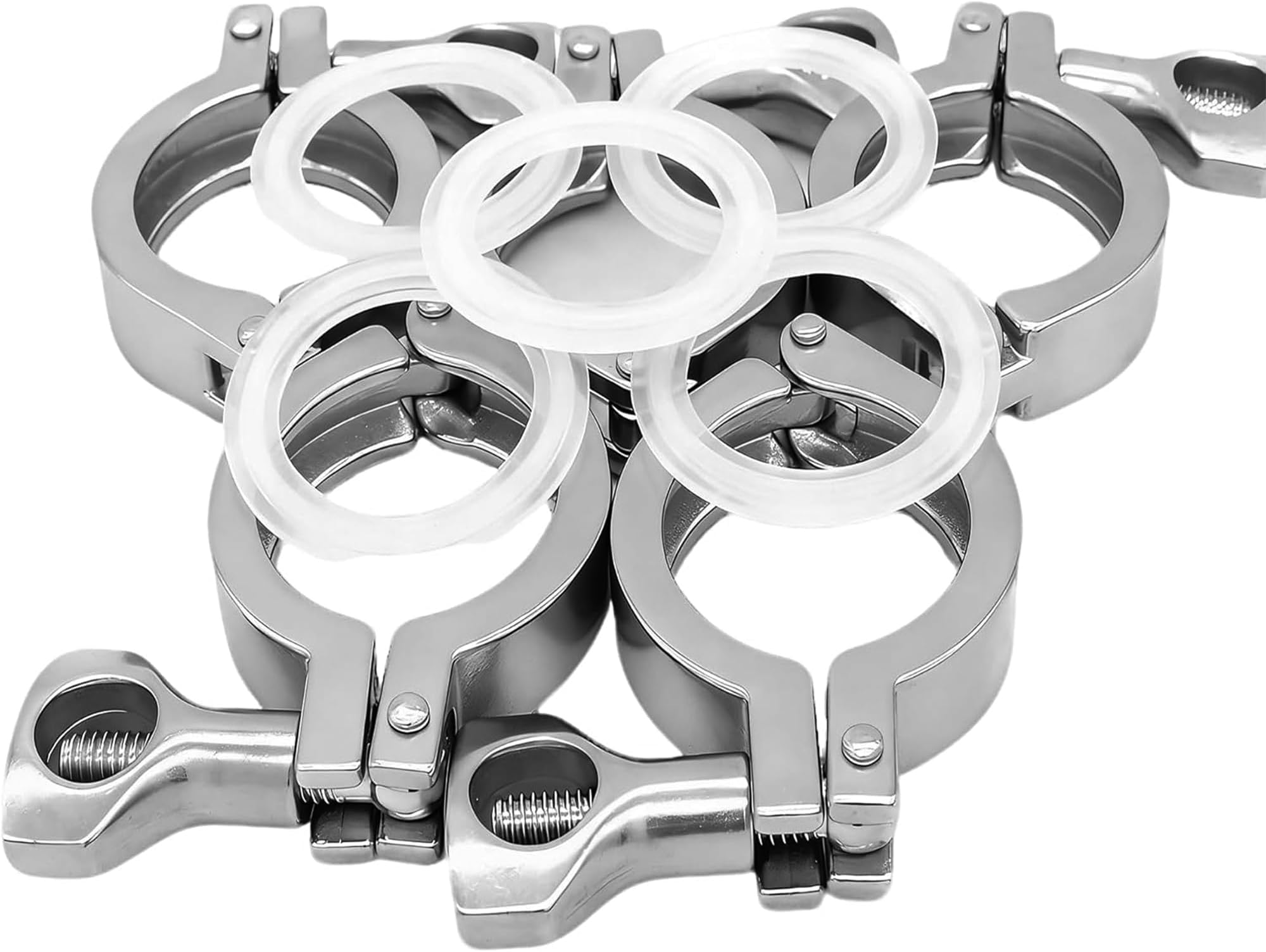 - QiiMii Single Pin Heavy Duty 5 Pack Tri Clamps with Wing Nut Ferrule TC 1.5 Inch Stainless Steel 304 Sanitary Fittings with Silicone Gasket