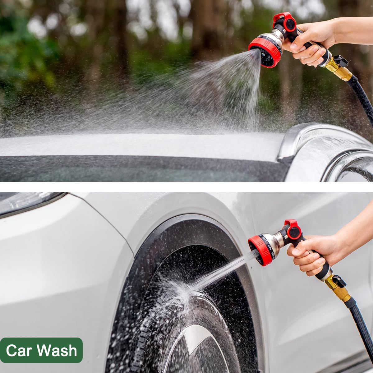 FANHAO Heavy Duty Garden Hose Nozzle with Thumb Control, 100% Metal Water Hose Sprayer with 9 Spray Patterns, On Off Valve, High Pressure Water Nozzle for Lawn/Garden Watering, Car & Pets Washing