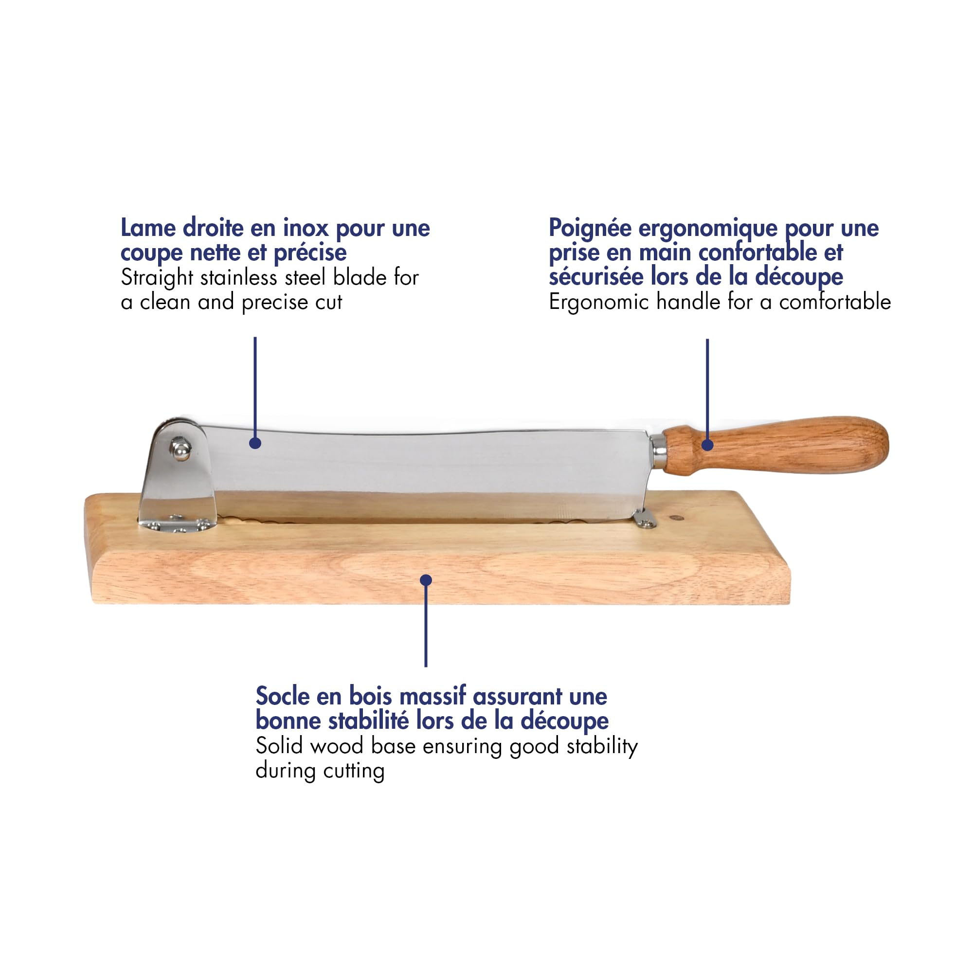 Louis Tellier Coupe-Pain avec Socle en Bois – Lame Droite 25 cm – Tranche-Pain Manuel – Découpe Rapide et Précise – Ergonomique et Sécurisé