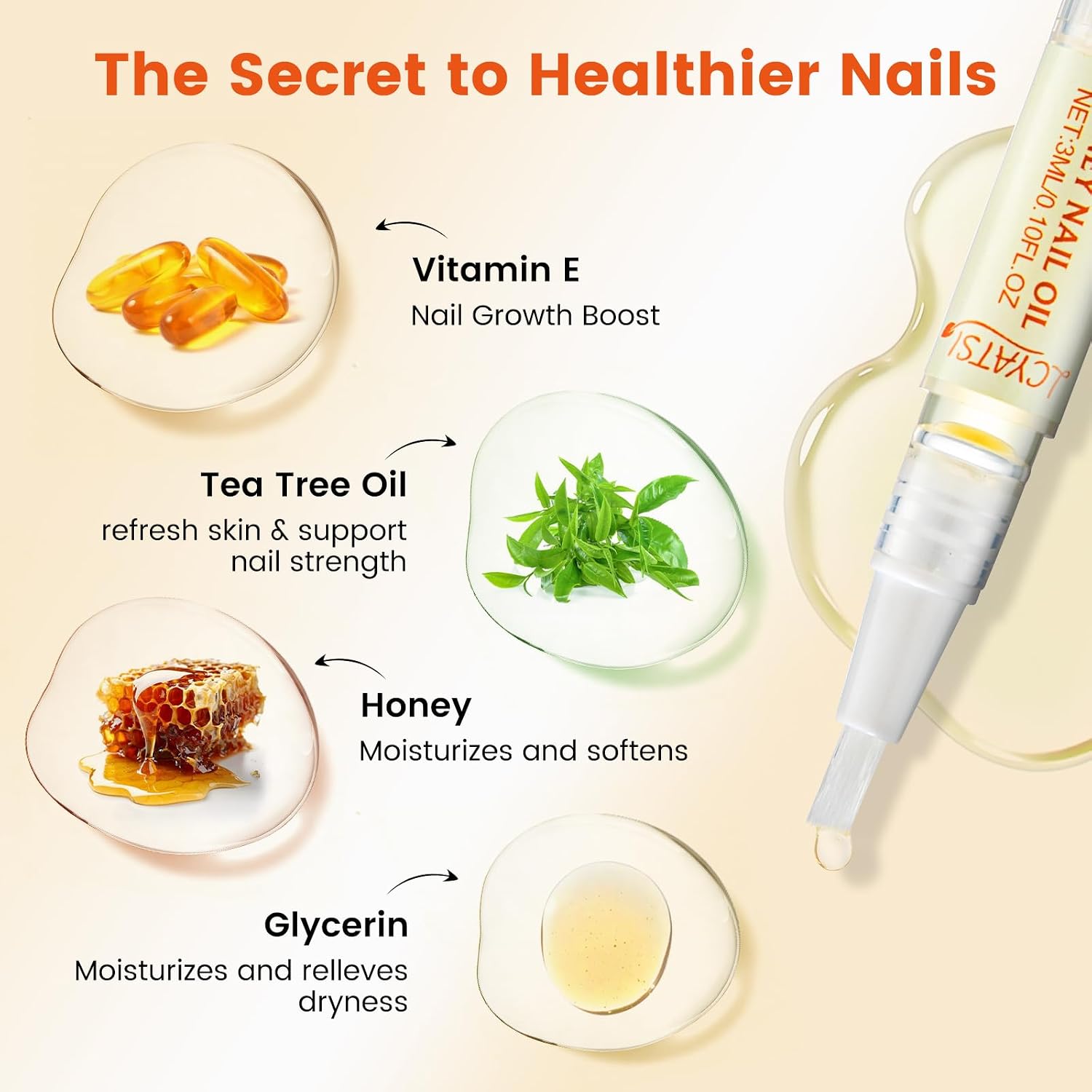 Honey Nail Oil Treatment for Growth and Strength, Cuticle Oil Pen to Nourish, Moisturize and Repair Dry, Brittle, Peeling and Damaged Nails