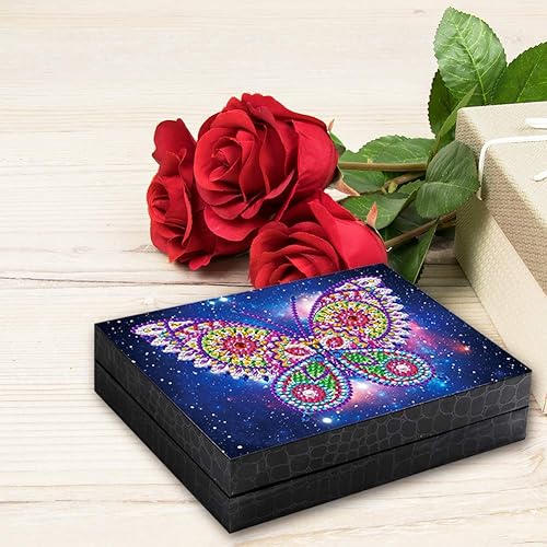 Miniatura 9 de LUSandy DIY 5D Blue Butterfly Diamond Painting Joyero Kits para adultos, joyería de arte de diamantes de imitación de cristal con forma especial,