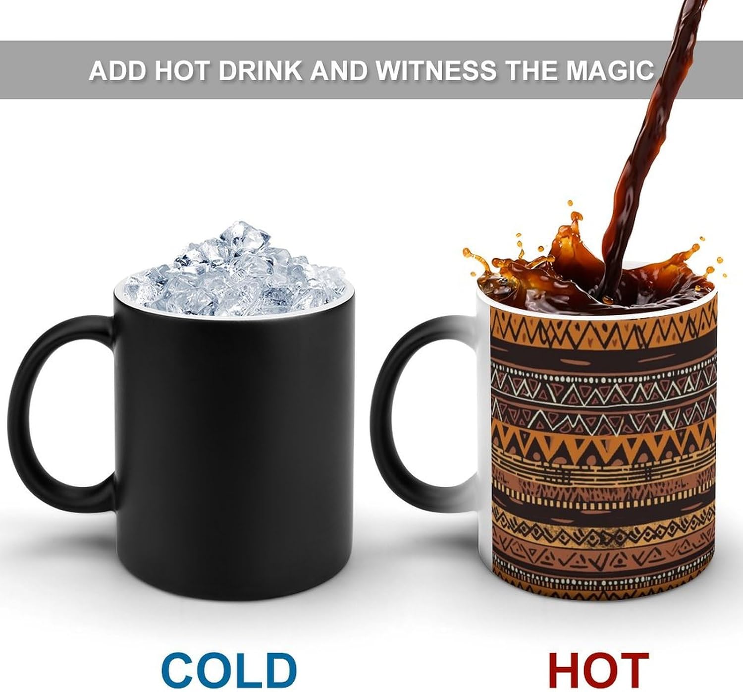 Color Changing Mug African Mud Cloth Tribal Printed Ceramic Coffee Mug Heat Changing Sensitive Mug Magic Heat Changing Coffee Mug Novelty Coffee Mugs