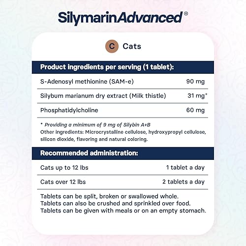Miniatura 9 de Liver Health Supplement for Cats - Milk Thistle for Cats Liver Support with S-Adenosylmethionine (Same) & Silybin - 30 Tablets