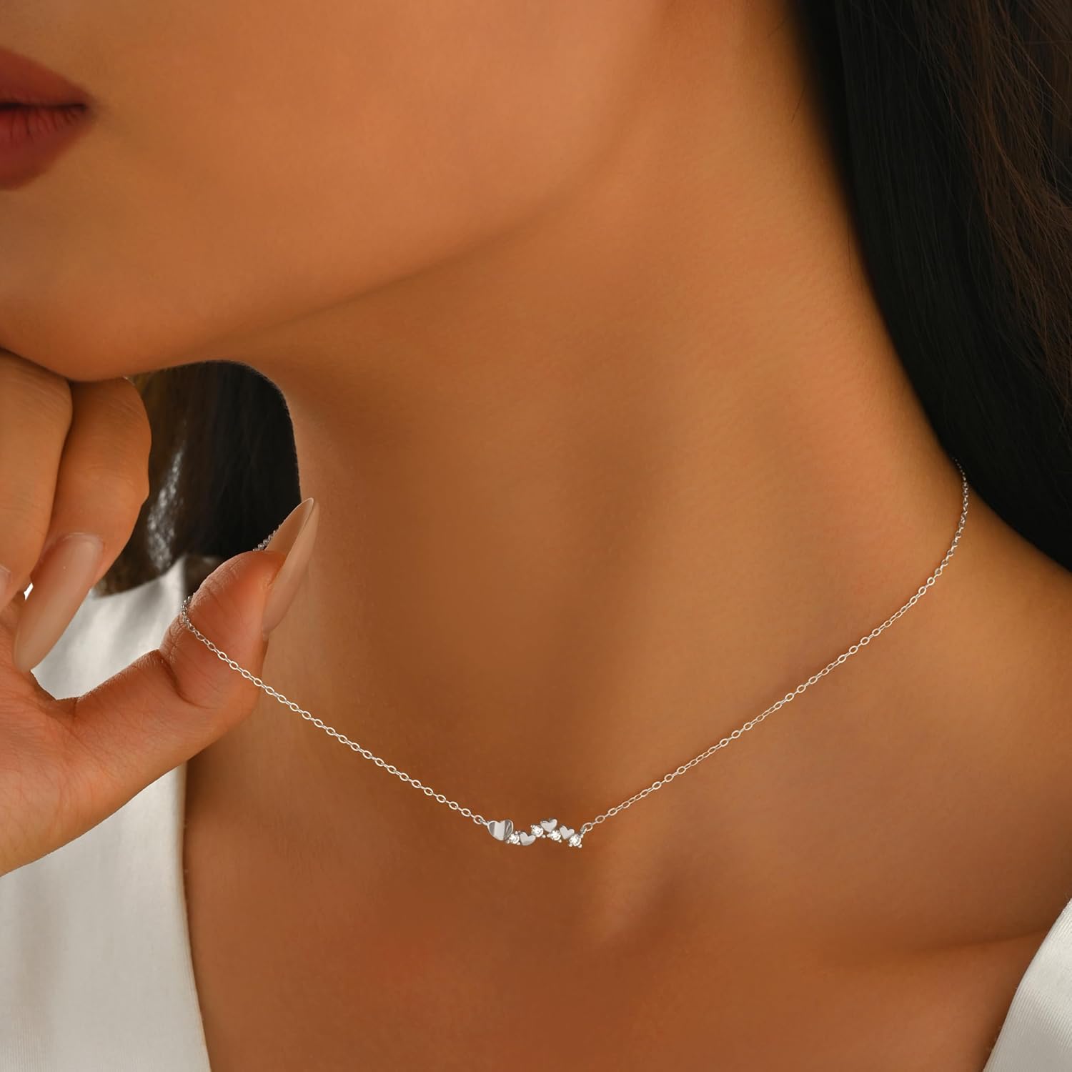 Heart Necklace for Women,925 Sterling Silver Dainty Cute Heart CZ Choker Necklaces 14K Gold Plated Cubic Zirconia Hearts Cluster Pendant Necklace for Mother Daughter Valentines Day Birthday Jewelry Gifts - Image 4