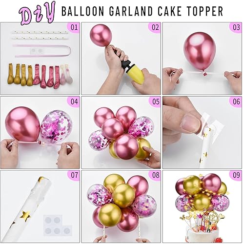 Miniatura 5 de Decoración dorada para tartas de cumpleaños, decoración de globos de aleación, media luna, tira de luces LED para cupcakes, globo de confeti, velas