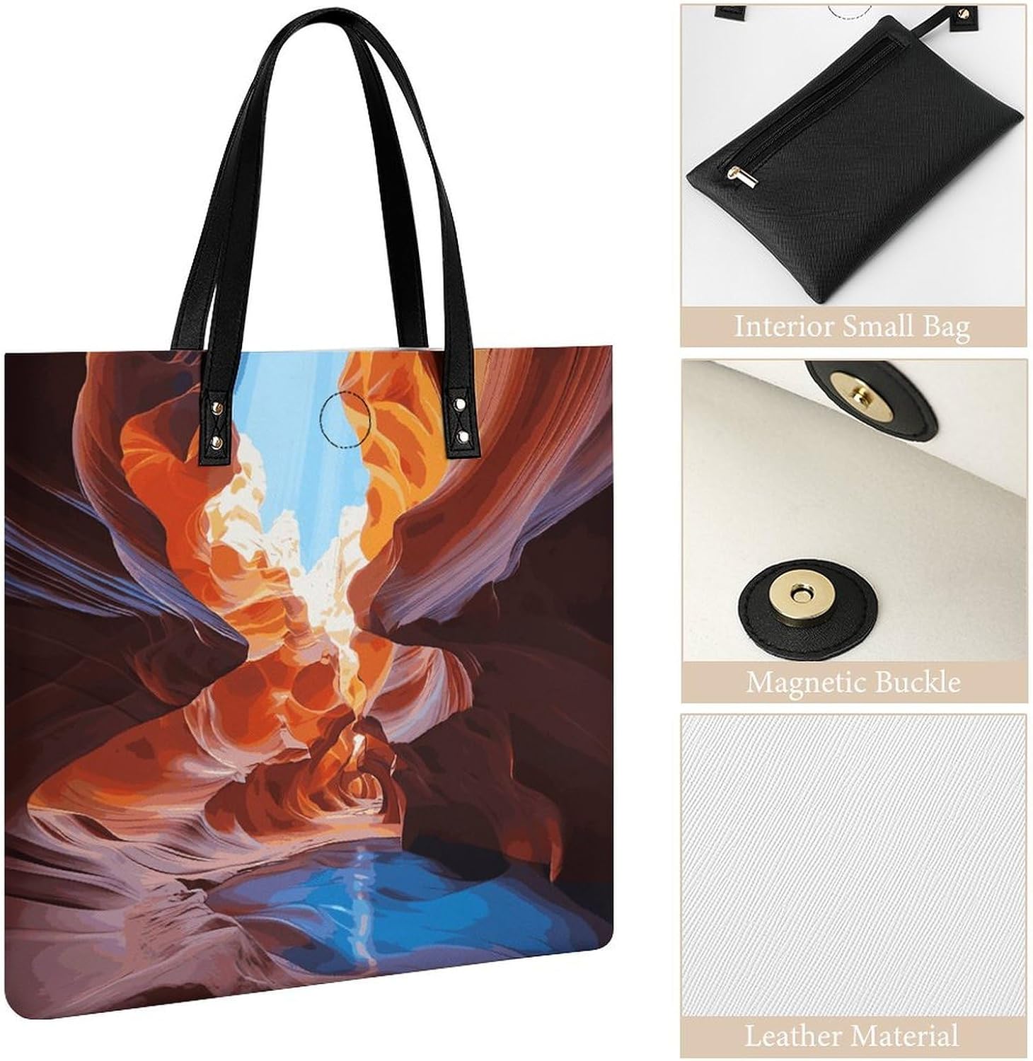 Antelope Canyon Tote Bag with Magnetic Buckle Reusable Grocery Bags Lightweight Cross Body Handbag for Daily Essentials