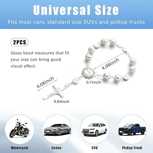 Miniatura 2 de Rosario de automóvil para espejo retrovisor, colgante personalizado para colgar en el espejo retrovisor, decoración de rosario para espejo