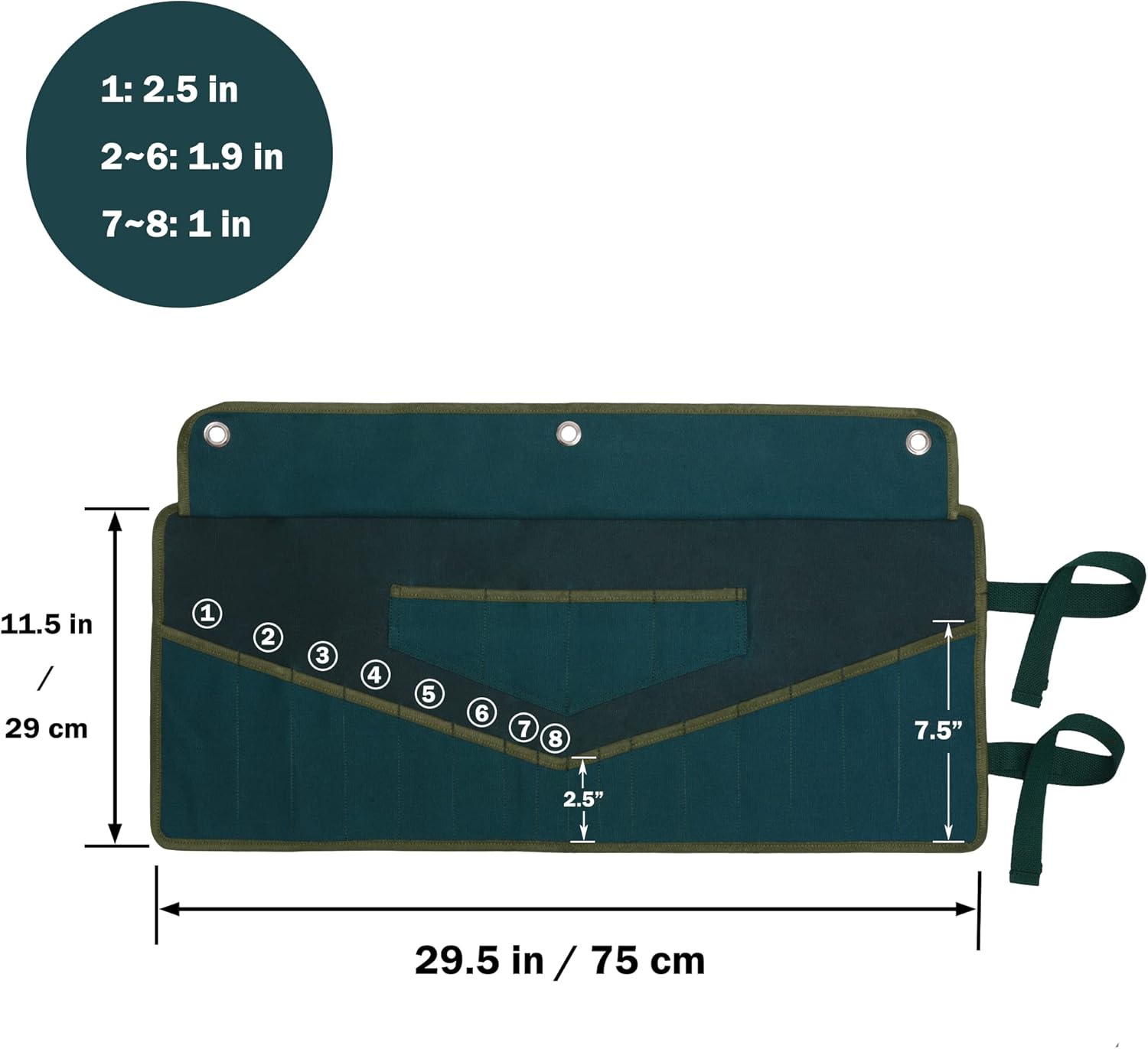 Tool Organizer Roll, Multi-Purpose Sturdy Wrench and Tool Hang Bag | 16+4 Pockets & 3 Metal Grommets & 1 Flap, Portable 16oz Waxed Canvas Wrench Storage Roll | Dark Green