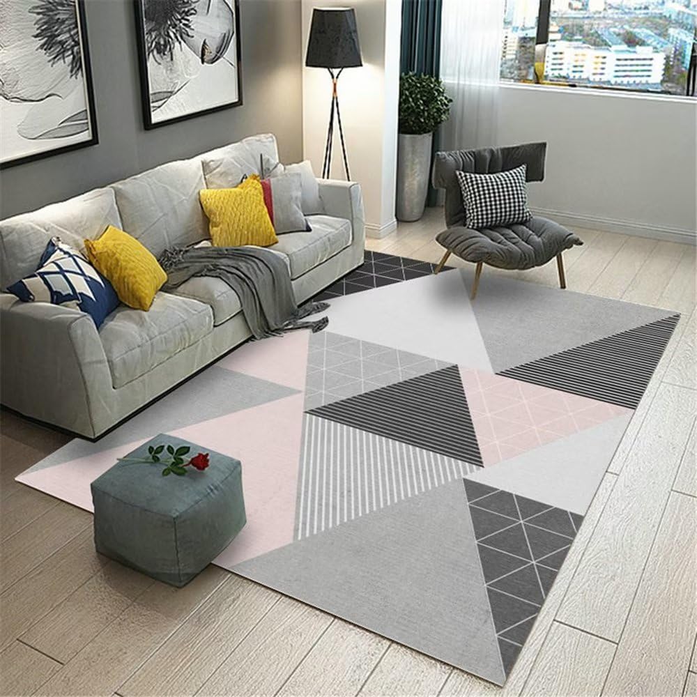 Tapis lavable en machine rose et gris 80x160cm idéal déco chambre bébé fille