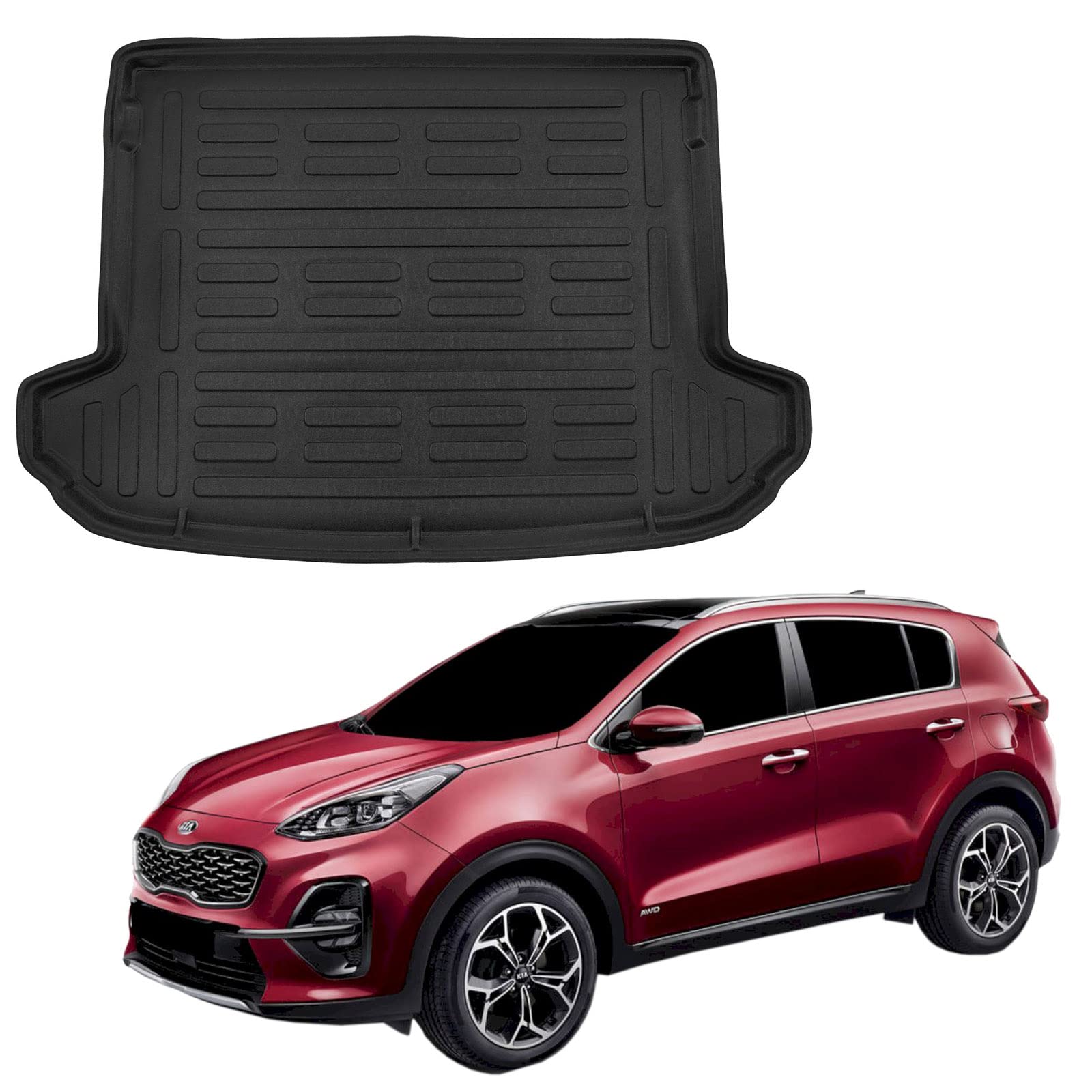 SCOUTT Vasca Bagagliaio per Kia Sportage QL, QLE 2016-2021, in TPE su Misura, Proteggi Baule con Bordo Alto 4 cm, Antiscivolo, Inodore
