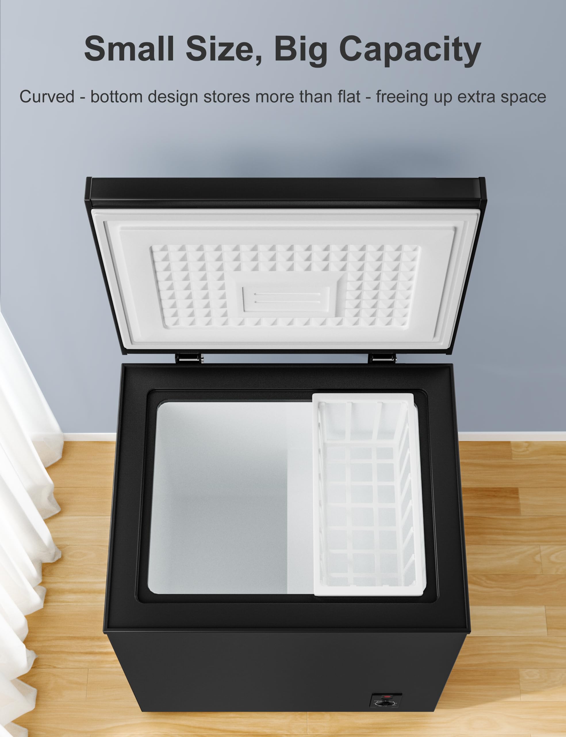 3.5 Cubic Feet Compact Chest Freezer With Removable Basket For Home/Kitchen/Office/Bar/Dorm - Top Open Door Energy Saving & Ultra-Quiet Manual Defrost Deep Freezer - Black on Fridge.com - View 5